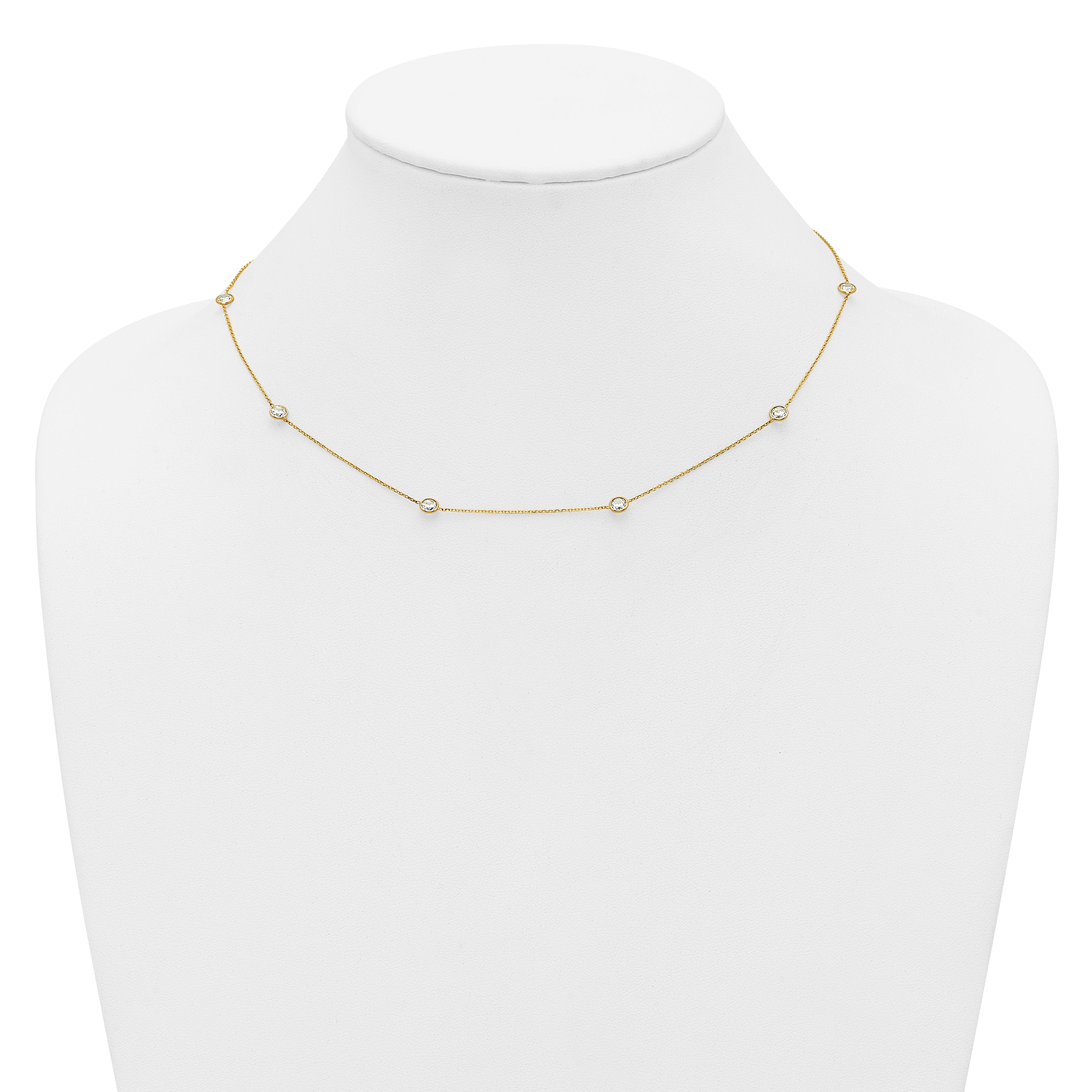 10K Polished CZ 7 Station Necklace