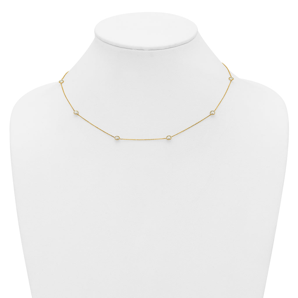 10K Polished CZ 7 Station Necklace