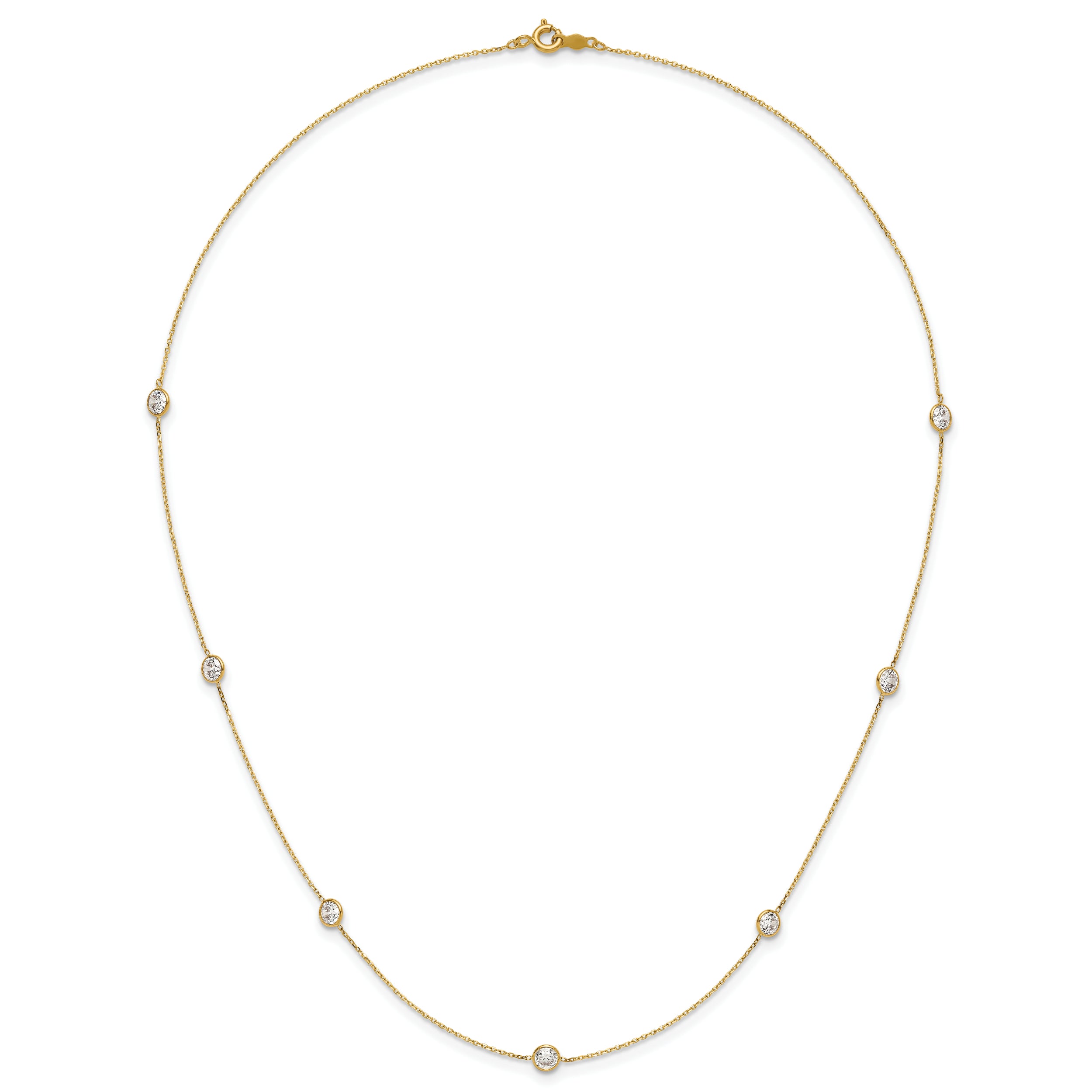 10K Polished CZ 7 Station Necklace