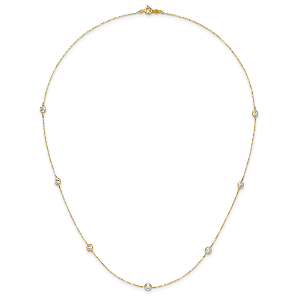 10K Polished CZ 7 Station Necklace