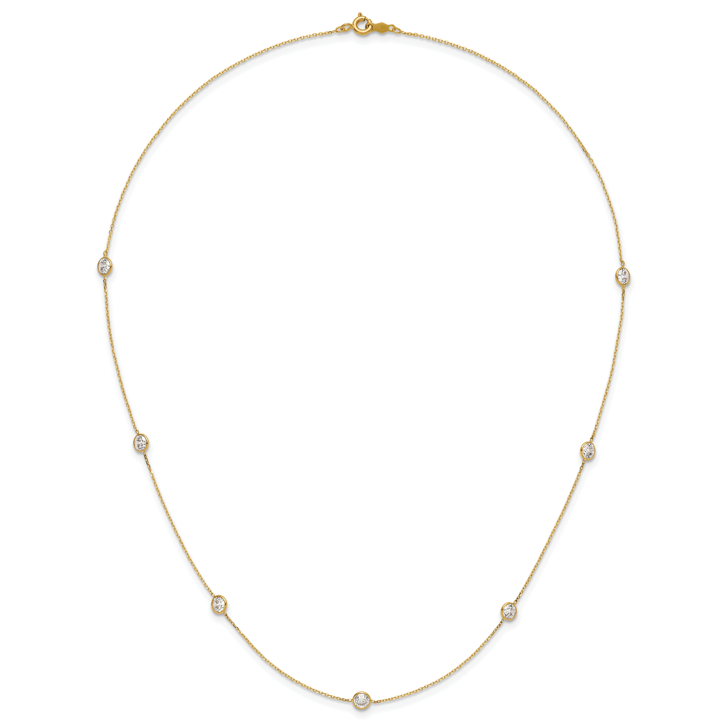 10K Polished CZ 7 Station Necklace