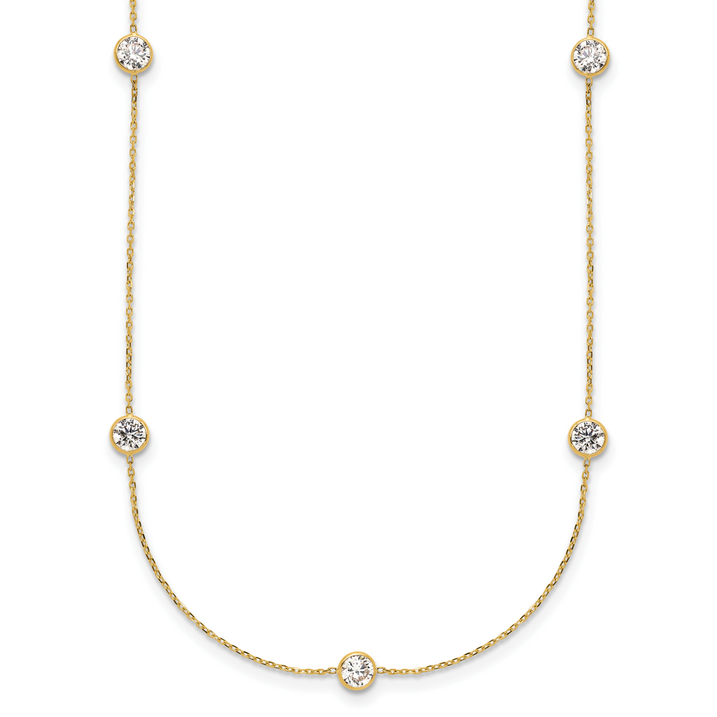10K Polished CZ 7 Station Necklace