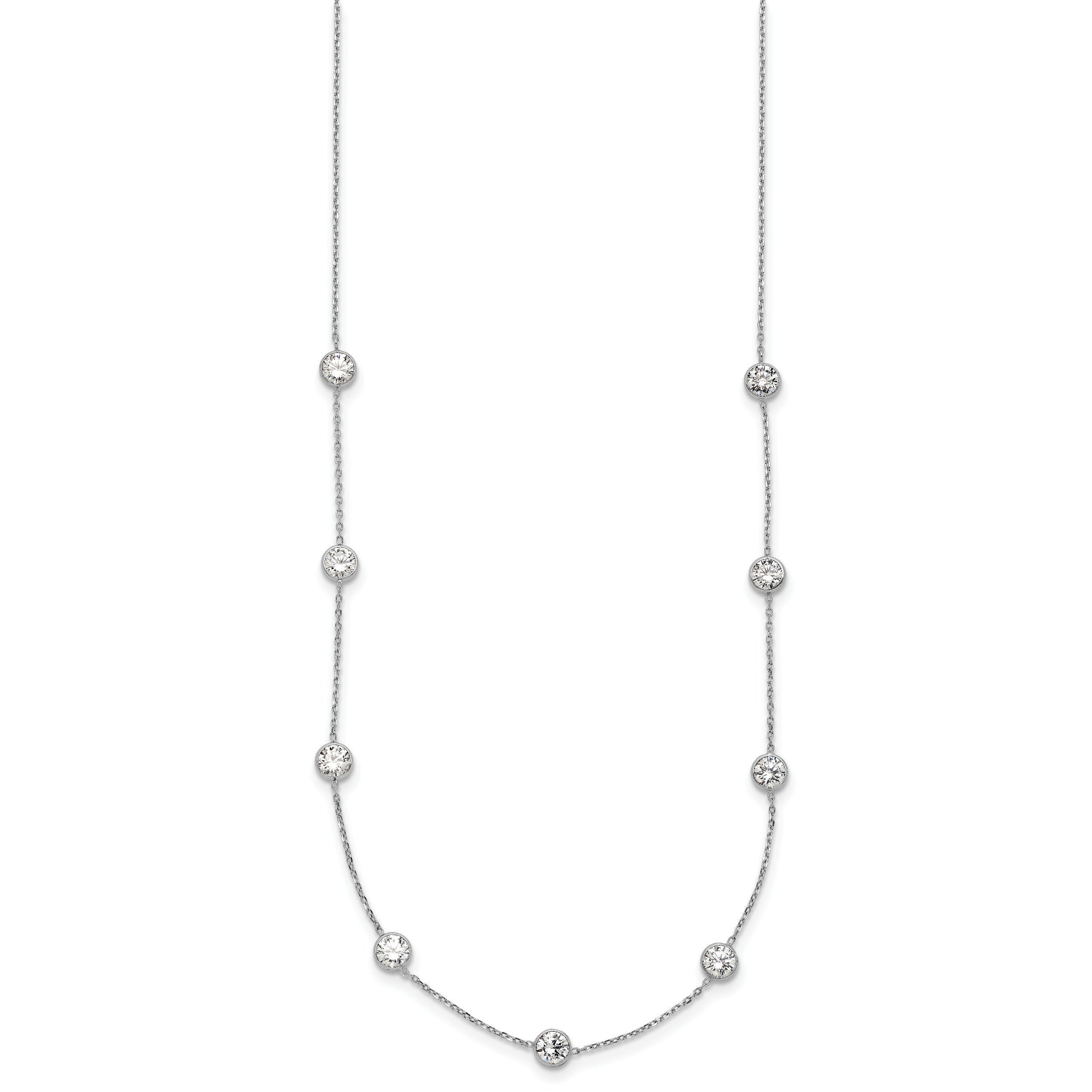 10K White Gold Polished CZ 9 Station Necklace