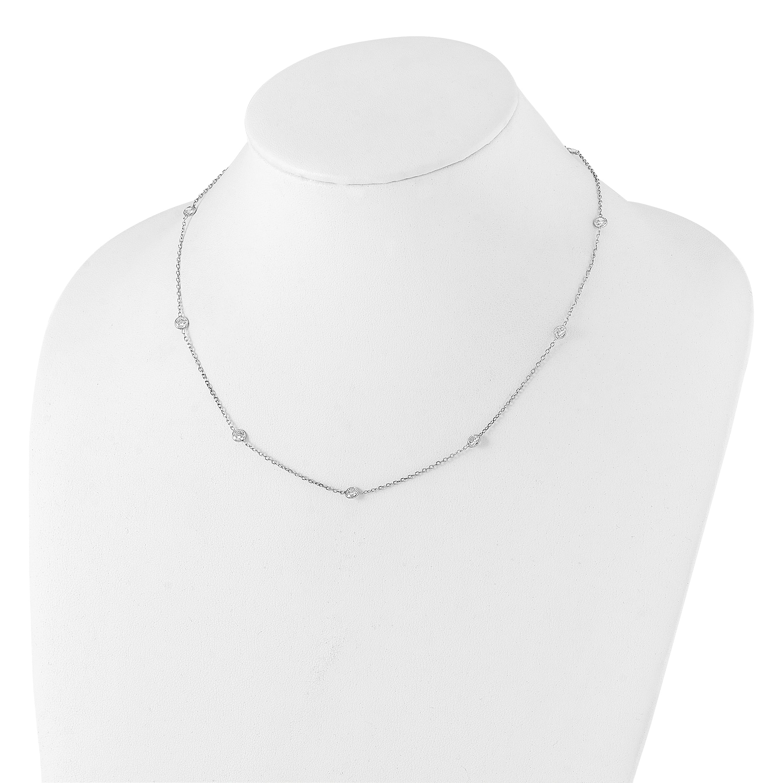10K White Gold Polished CZ 9 Station Necklace