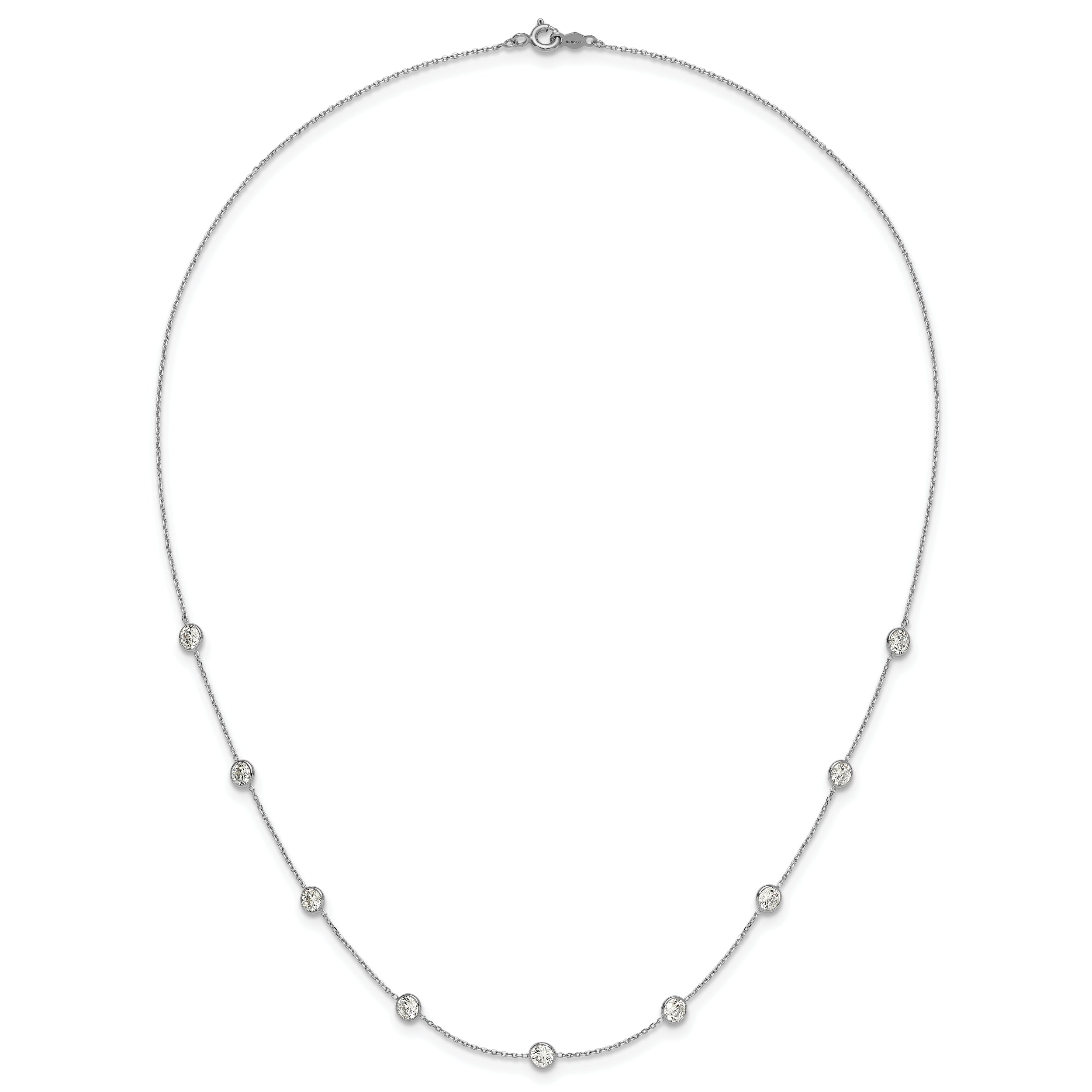 10K White Gold Polished CZ 9 Station Necklace