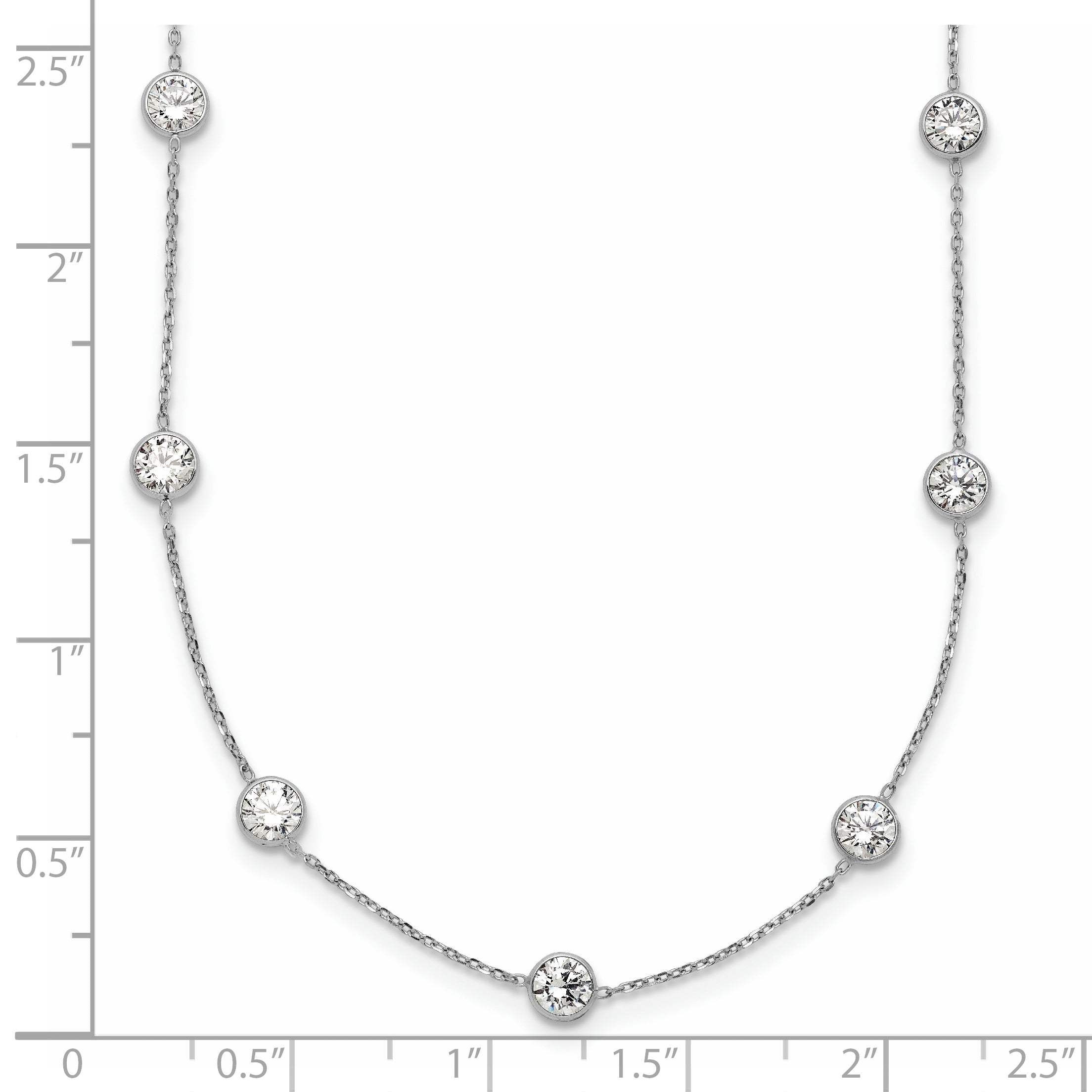 10K White Gold Polished CZ 9 Station Necklace