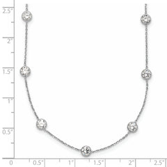 10K White Gold Polished CZ 9 Station Necklace
