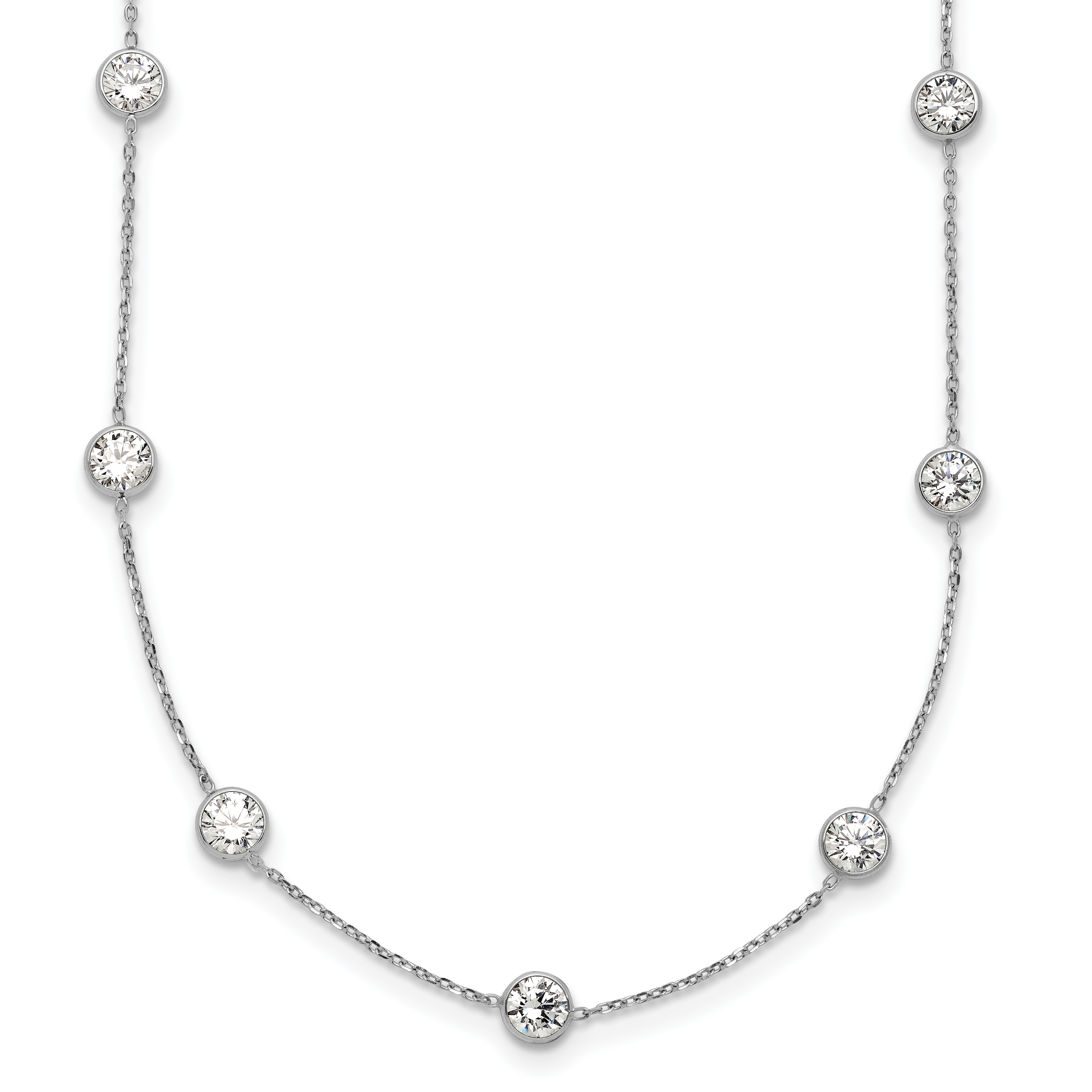 10K White Gold Polished CZ 9 Station Necklace Main image
