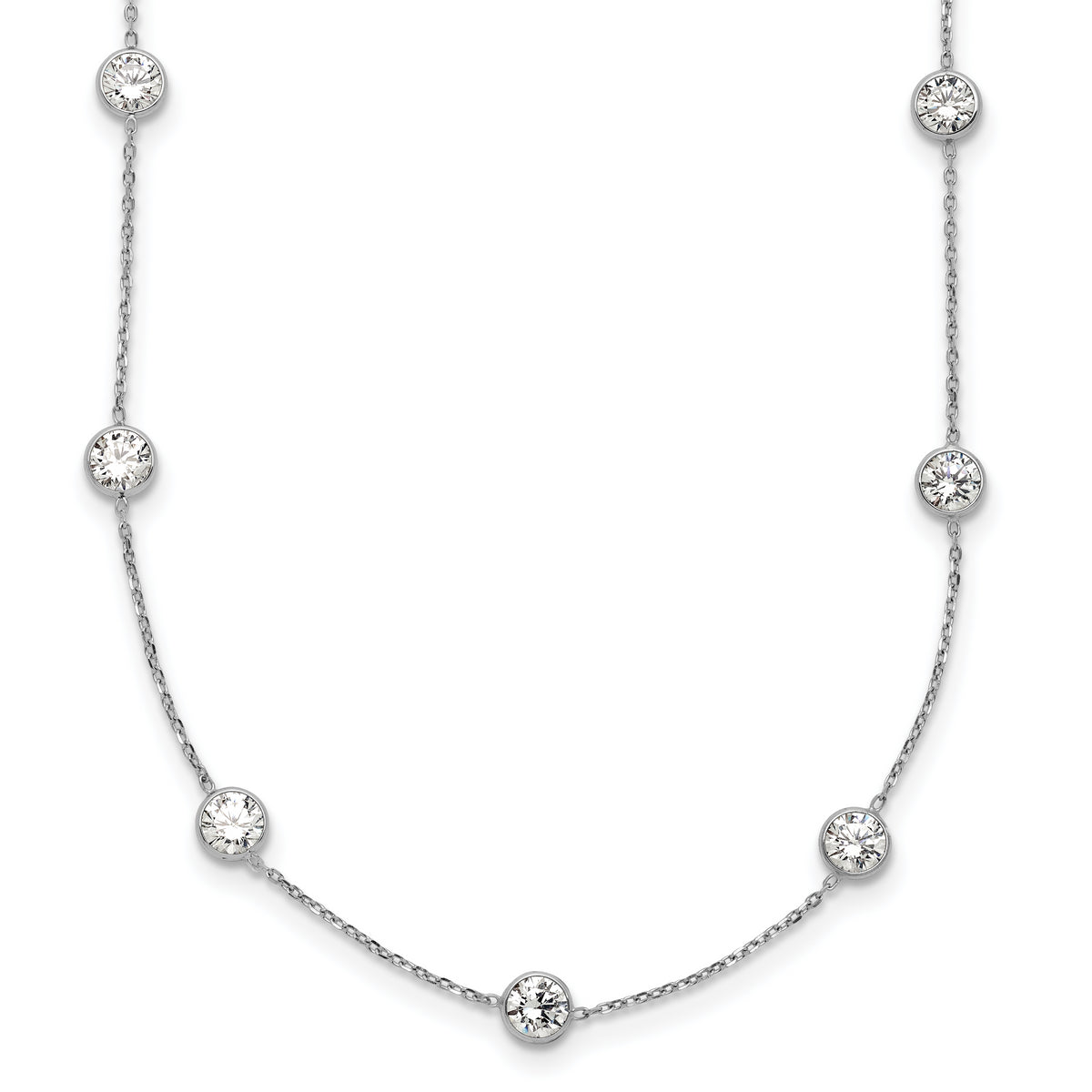 10K White Gold Polished CZ 9 Station Necklace