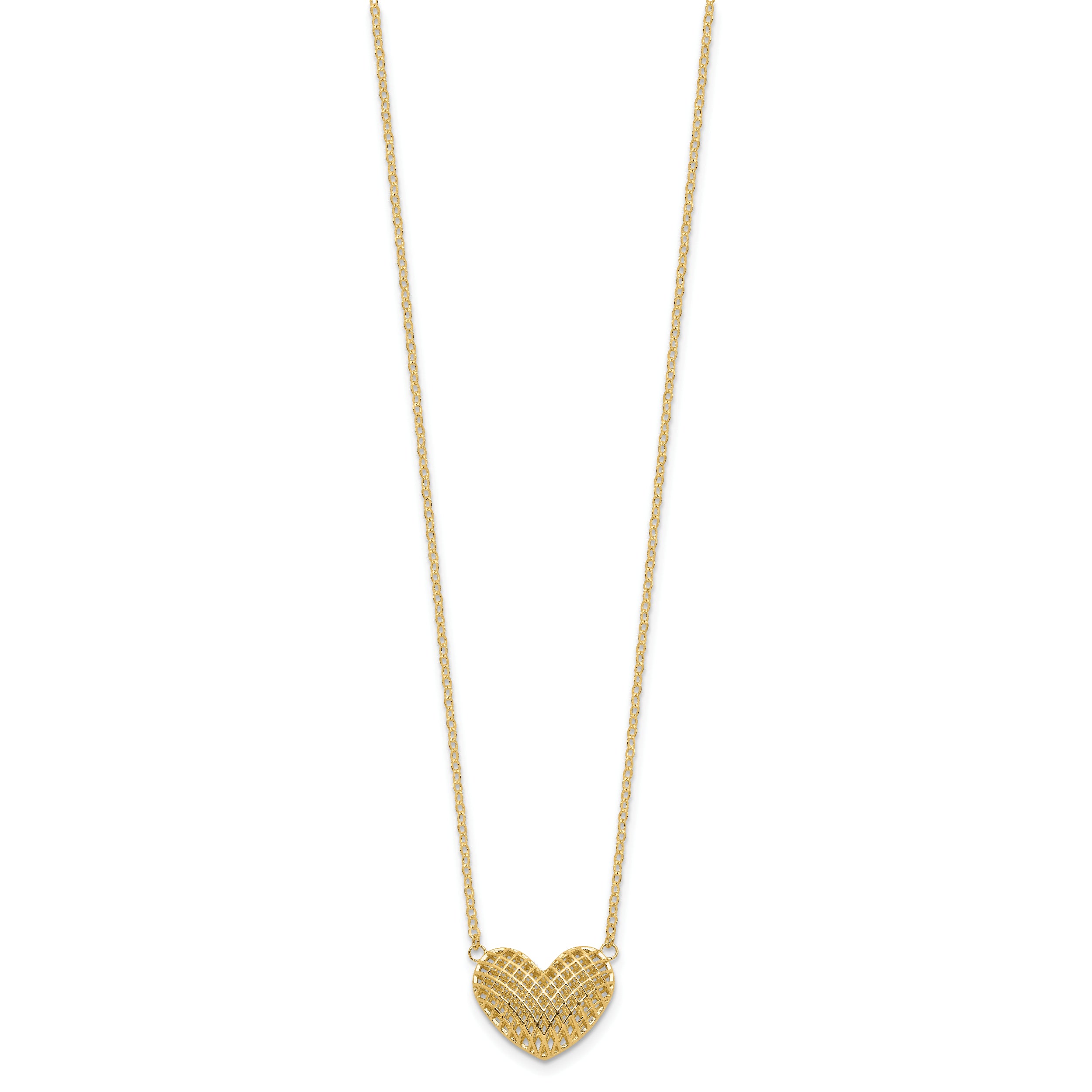 10k Polished Hollow 3D Heart 18in Necklace
