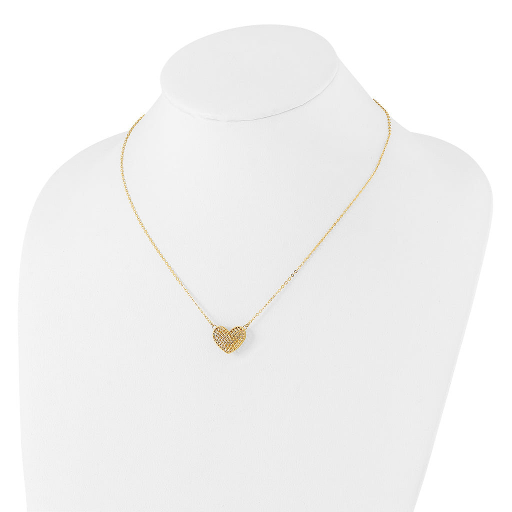 10k Polished Hollow 3D Heart 18in Necklace