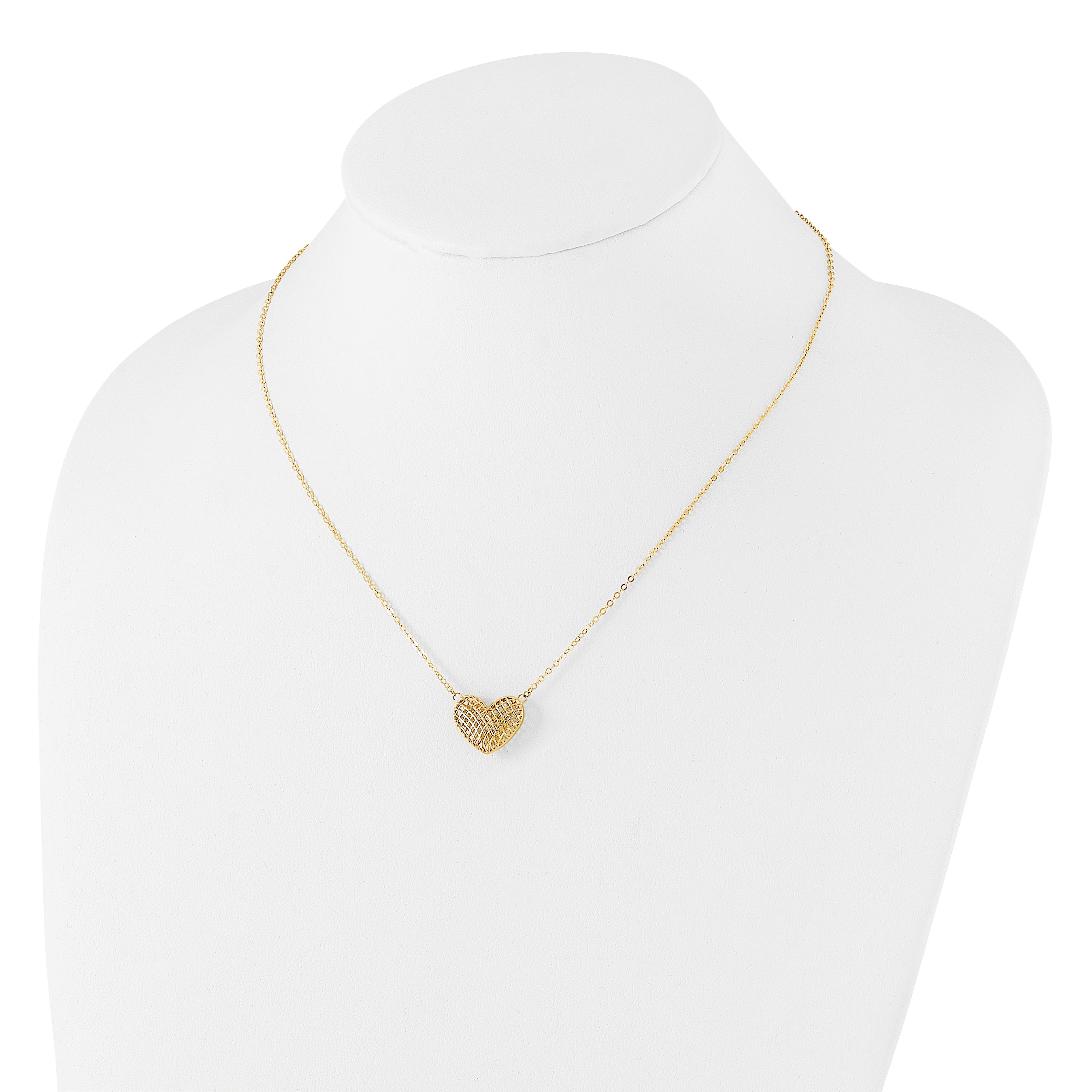 10k Polished Hollow 3D Heart 18in Necklace