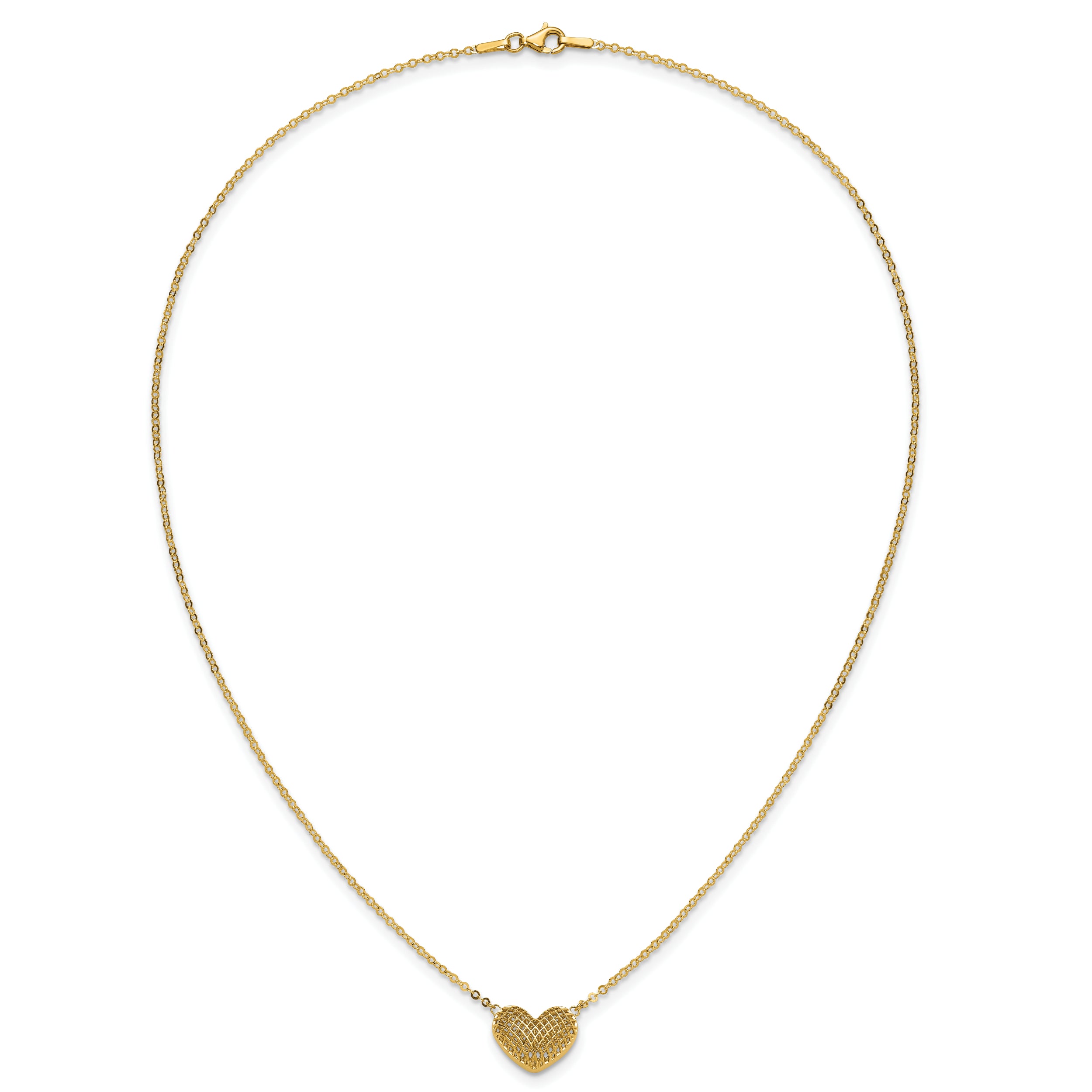 10k Polished Hollow 3D Heart 18in Necklace