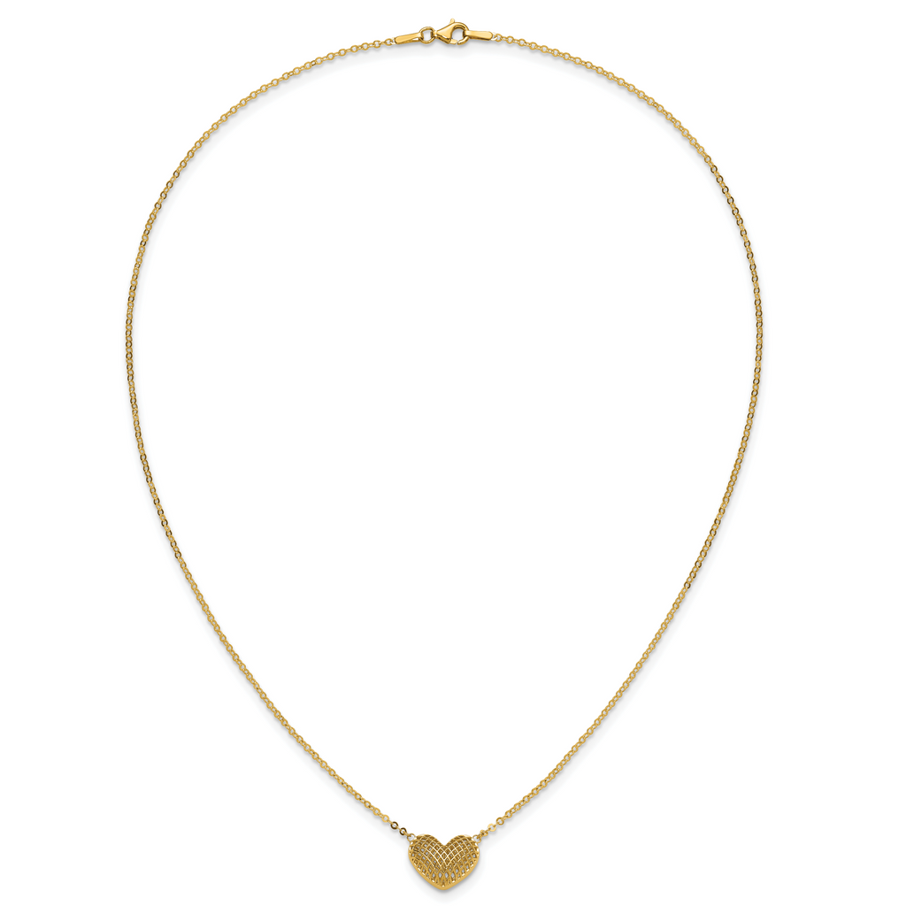 10k Polished Hollow 3D Heart 18in Necklace