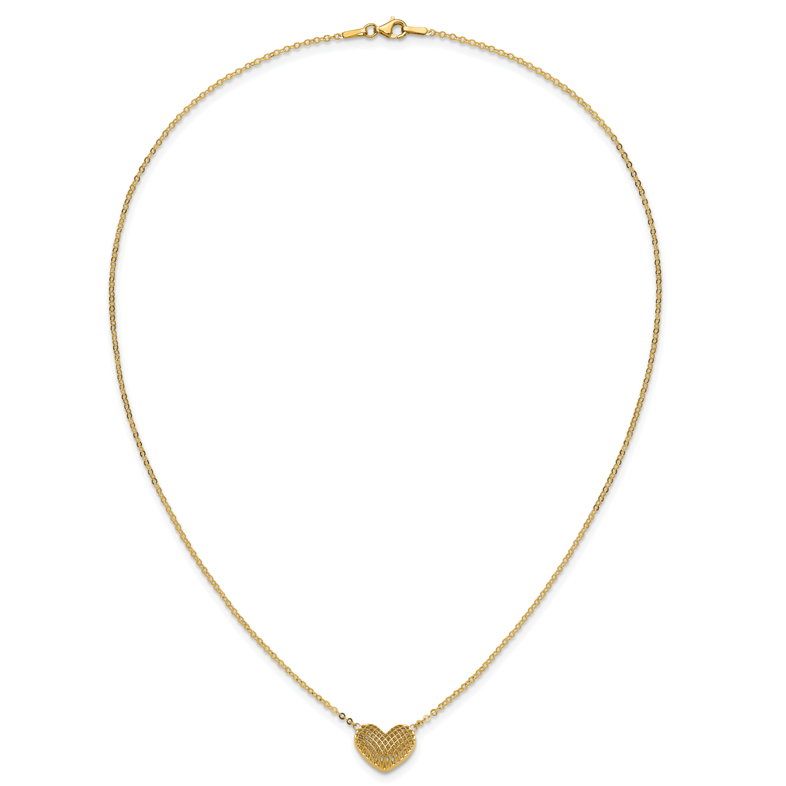 10k Polished Hollow 3D Heart 18in Necklace