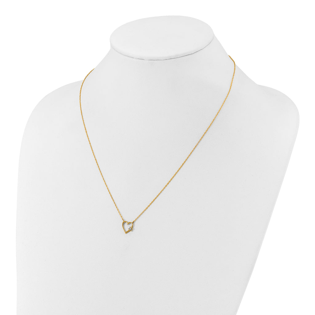 10K Polished CZ Heart Necklace