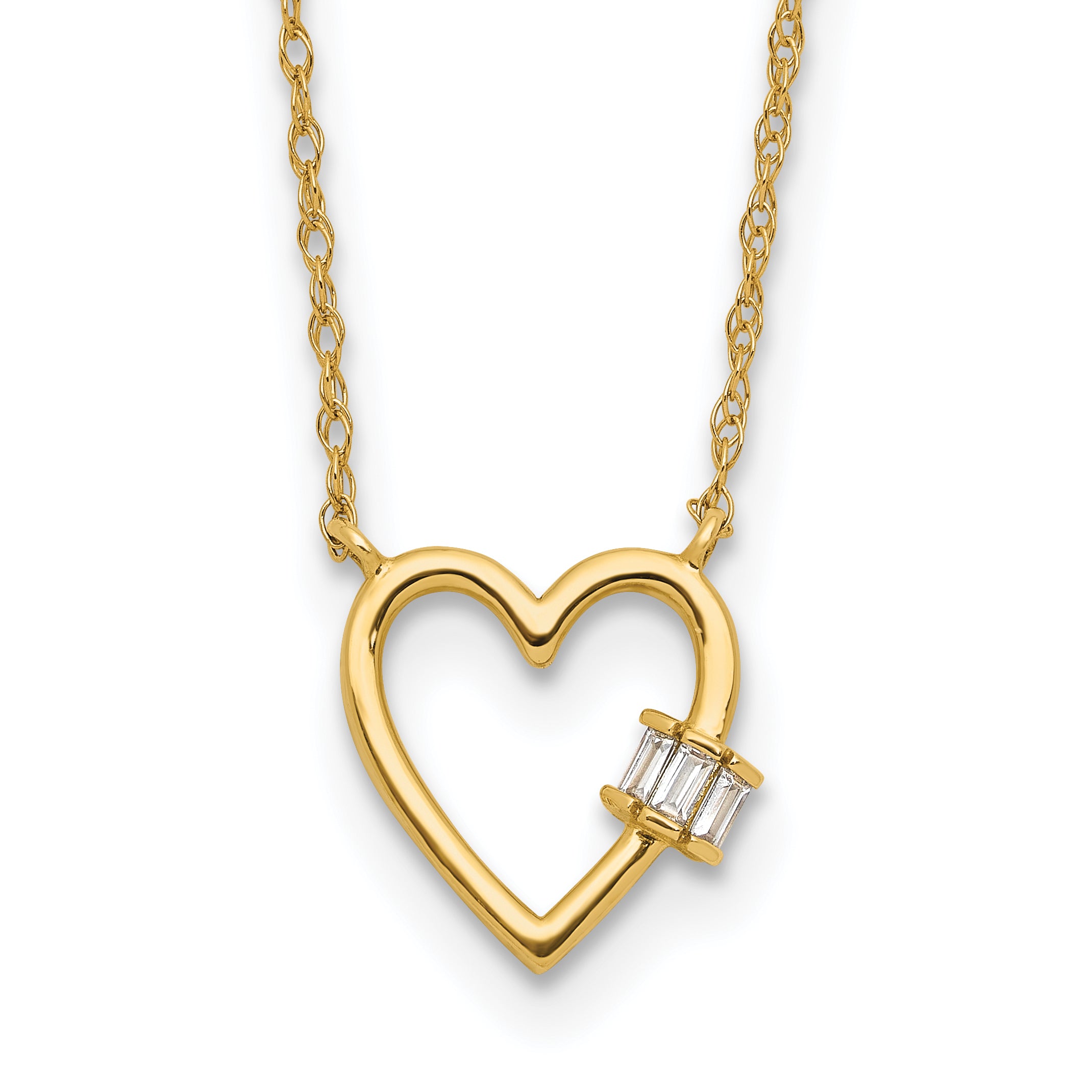 10K Polished CZ Heart Necklace