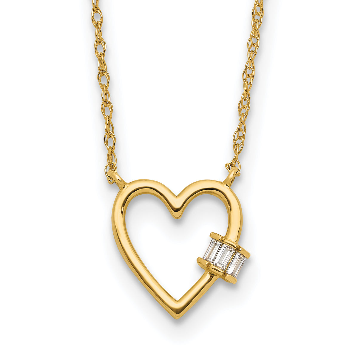 10K Polished CZ Heart Necklace