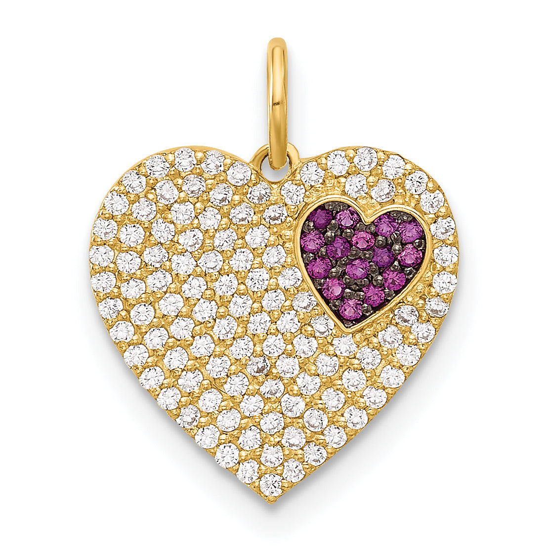 10K Polished Clear & Red CZ Heart Charm Main image