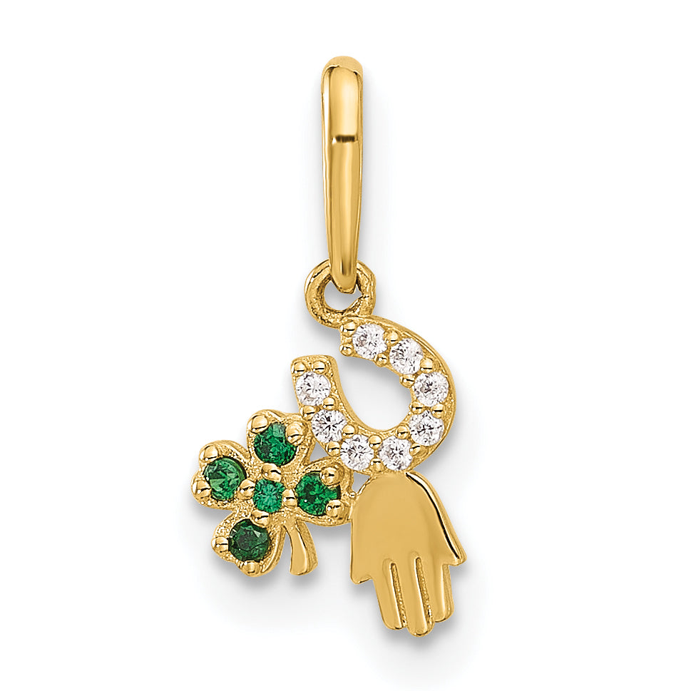10K Polished Clover Horseshoe Hamsa CZ Luck Pendant Main image
