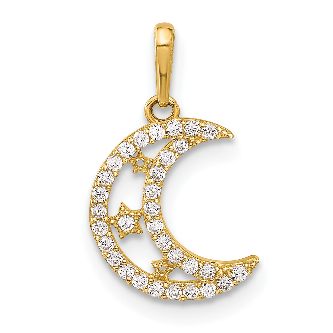 10K Polished Clear CZ Moon and Stars Charm Main image