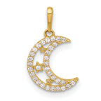 10K Polished Clear CZ Moon and Stars Charm