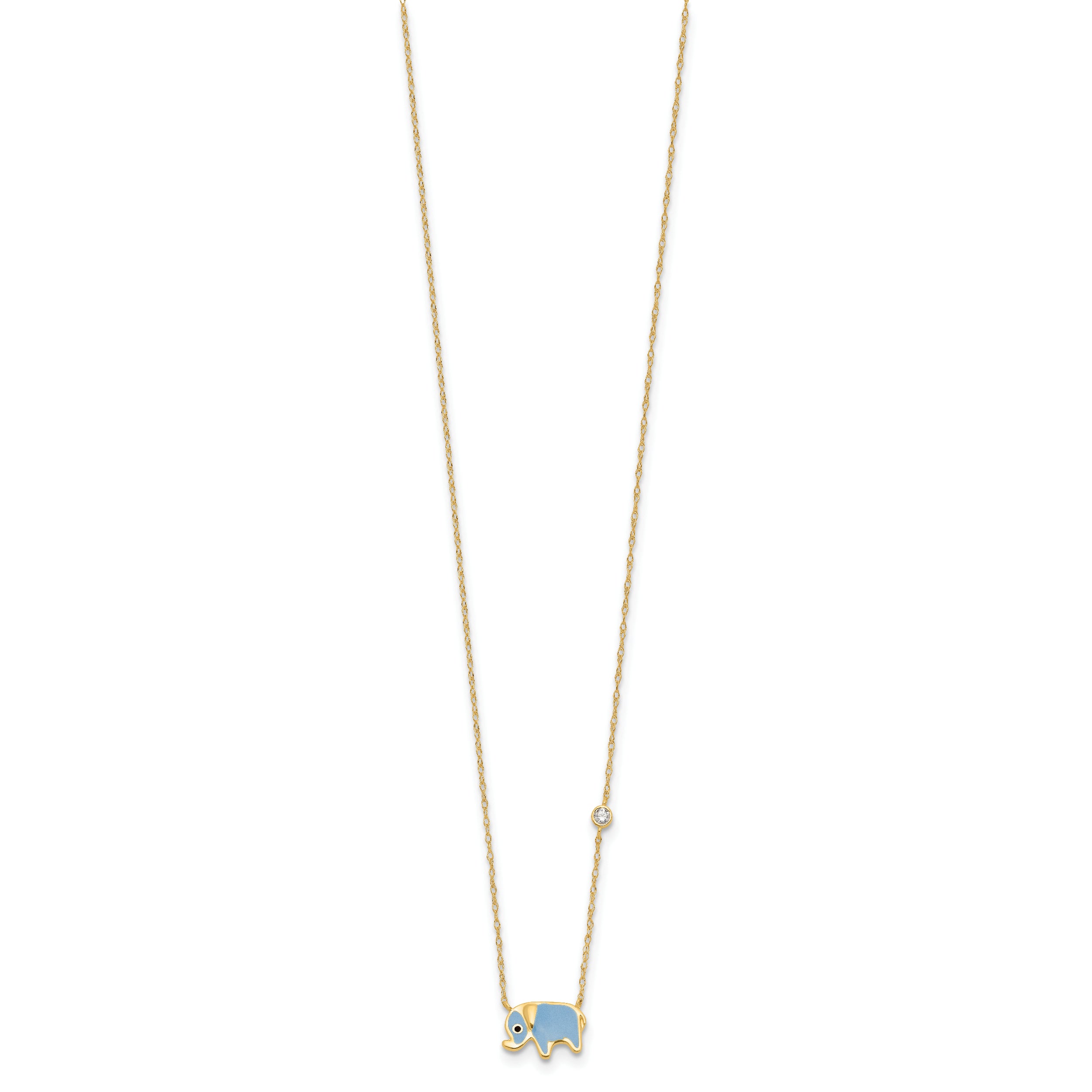 10K Polished CZ Enameled Elephant Necklace