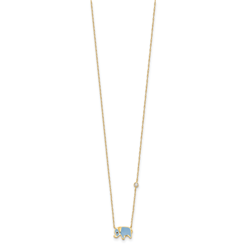 10K Polished CZ Enameled Elephant Necklace
