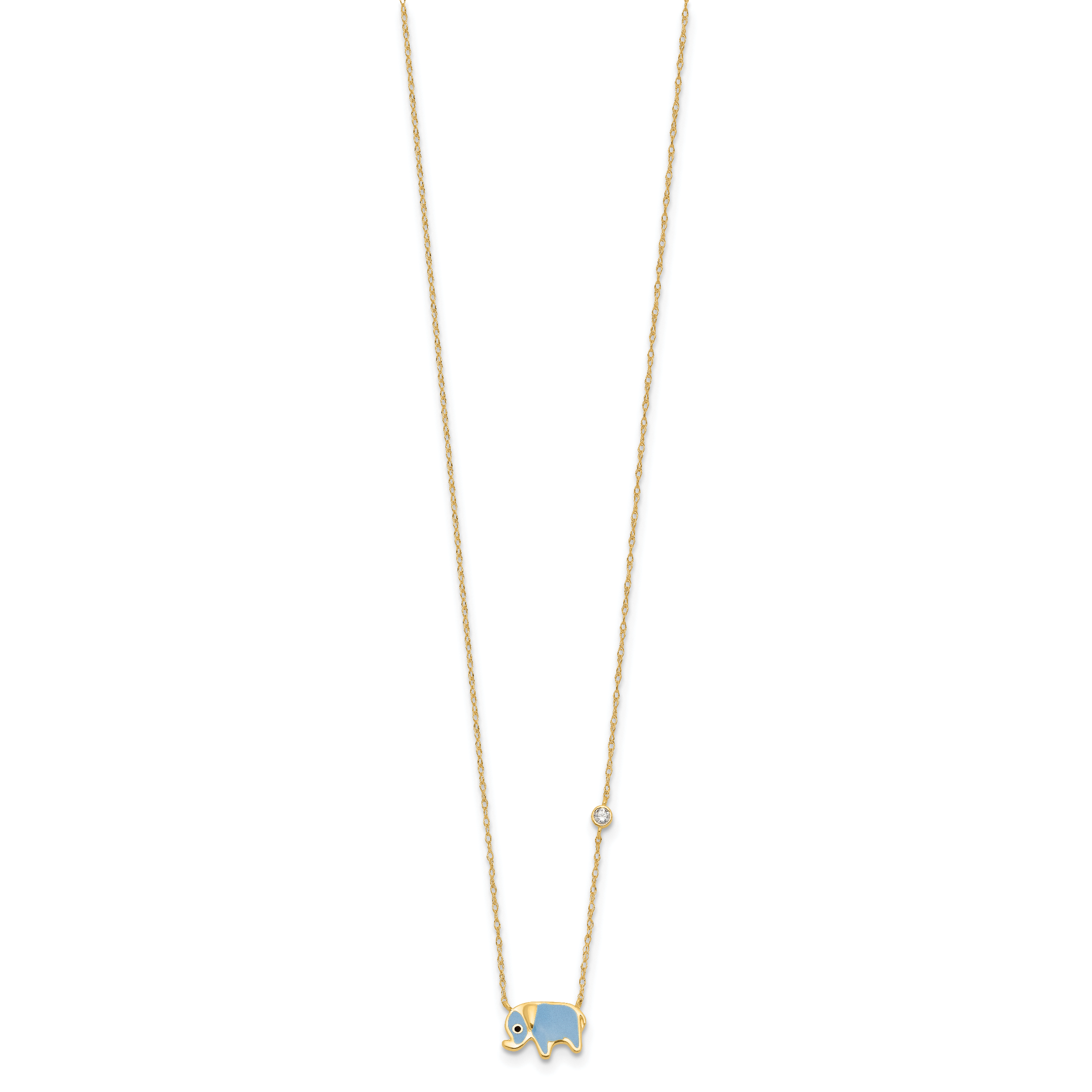 10K Polished CZ Enameled Elephant Necklace