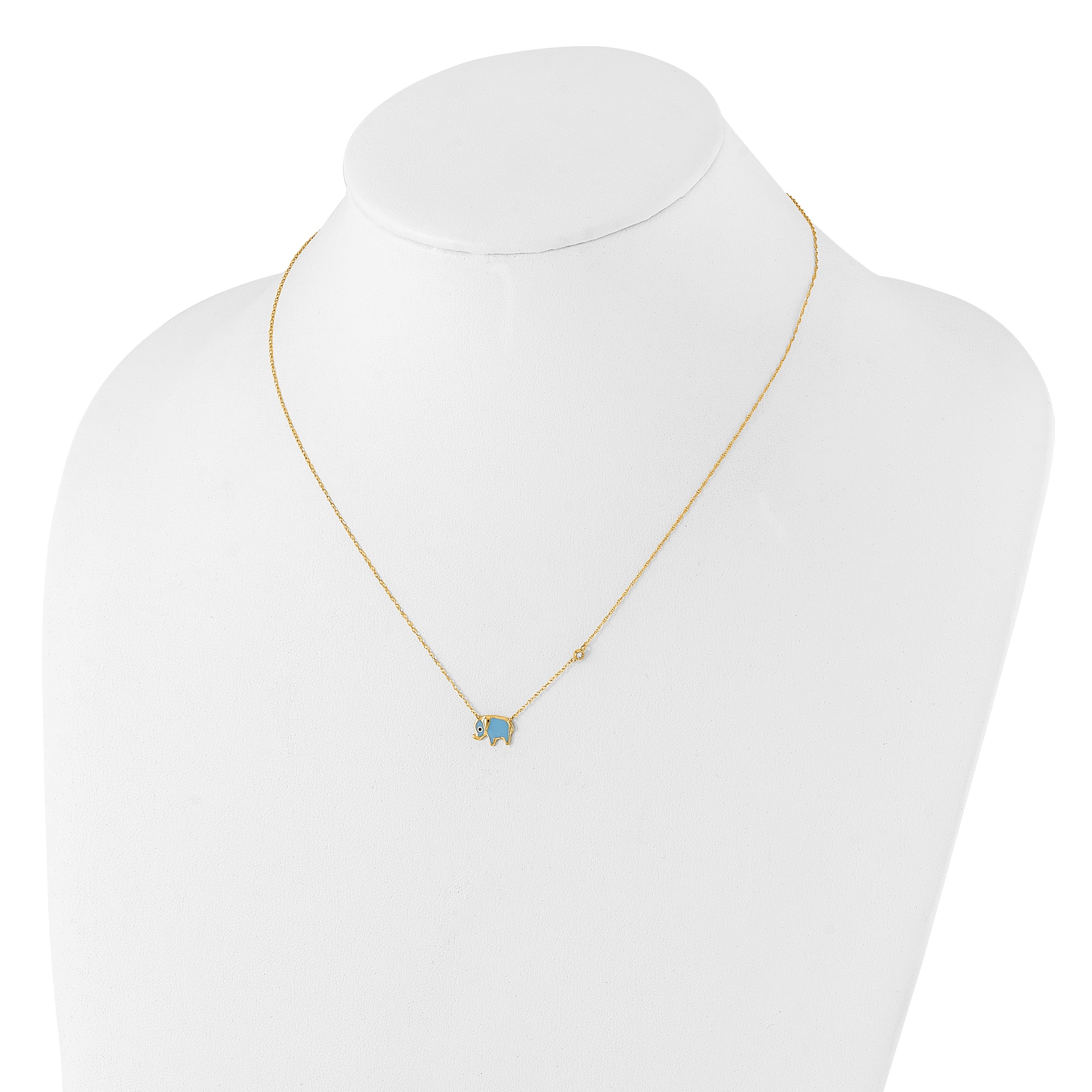 10K Polished CZ Enameled Elephant Necklace