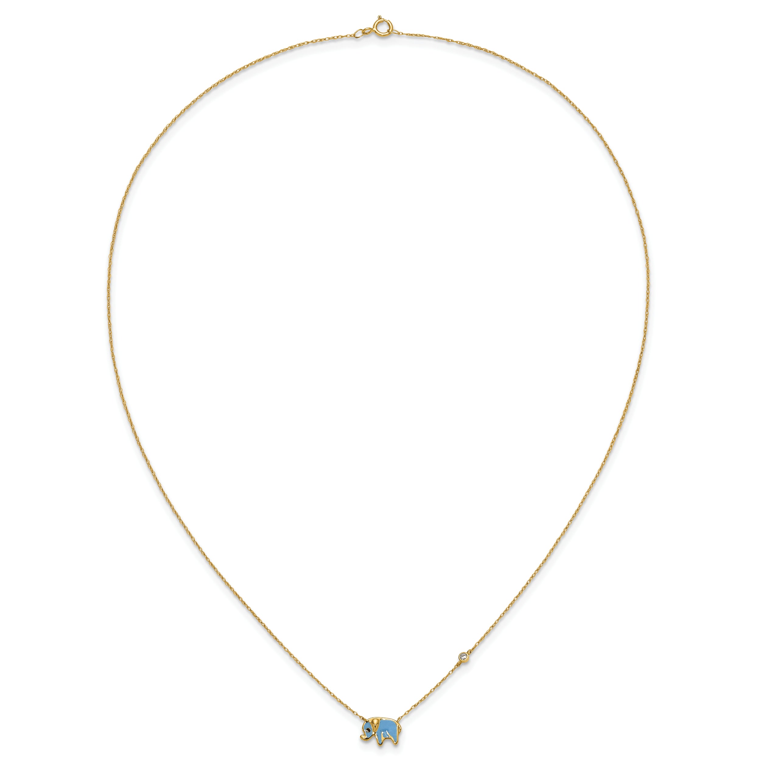 10K Polished CZ Enameled Elephant Necklace