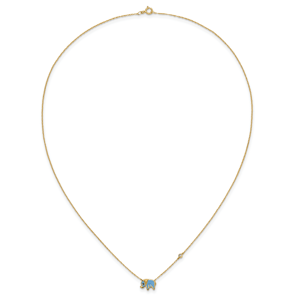 10K Polished CZ Enameled Elephant Necklace