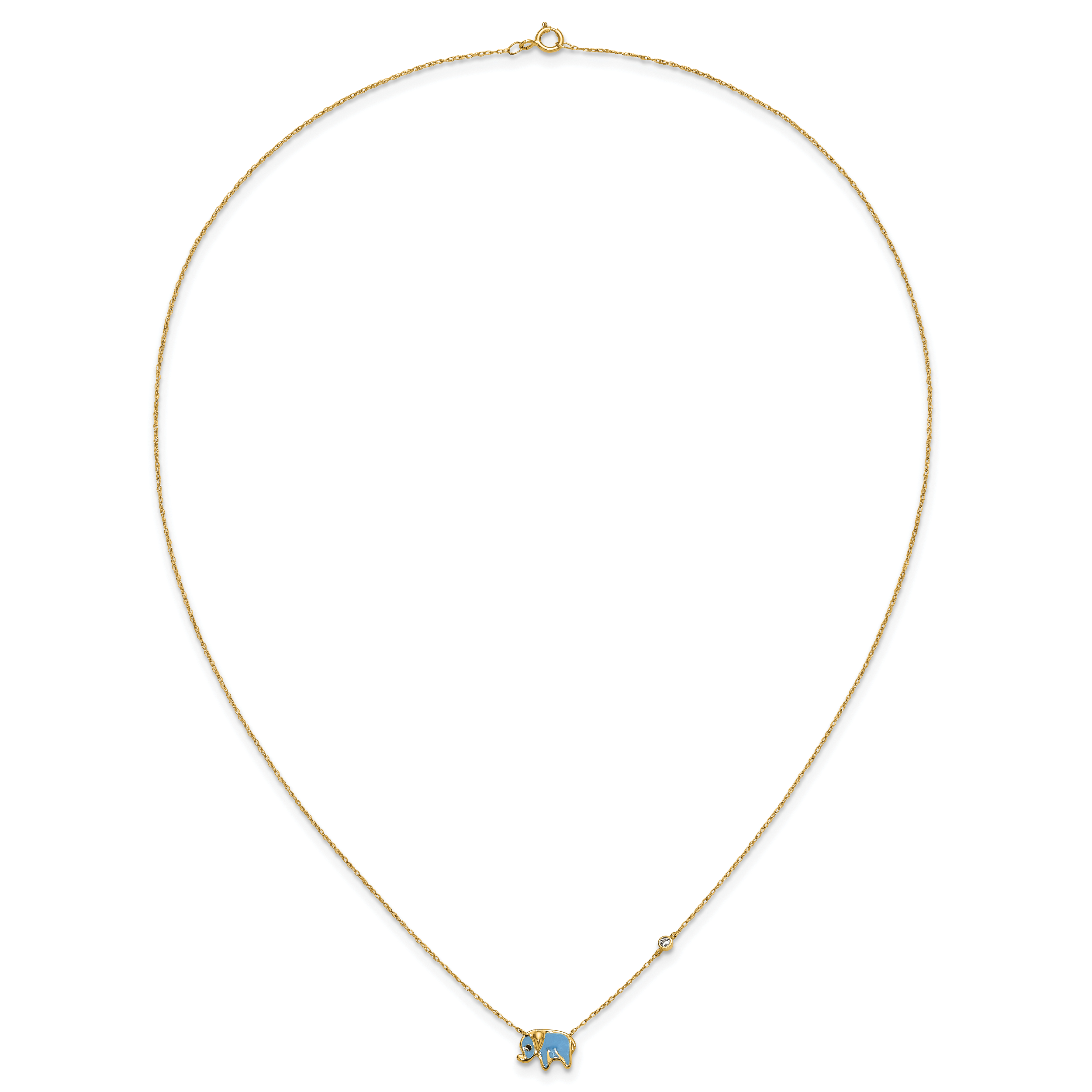 10K Polished CZ Enameled Elephant Necklace