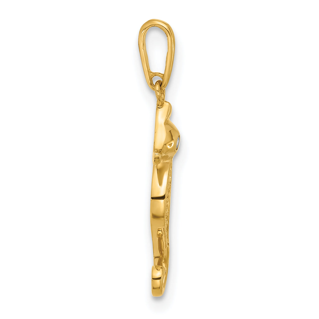 10K Polished CZ Seahorse Charm
