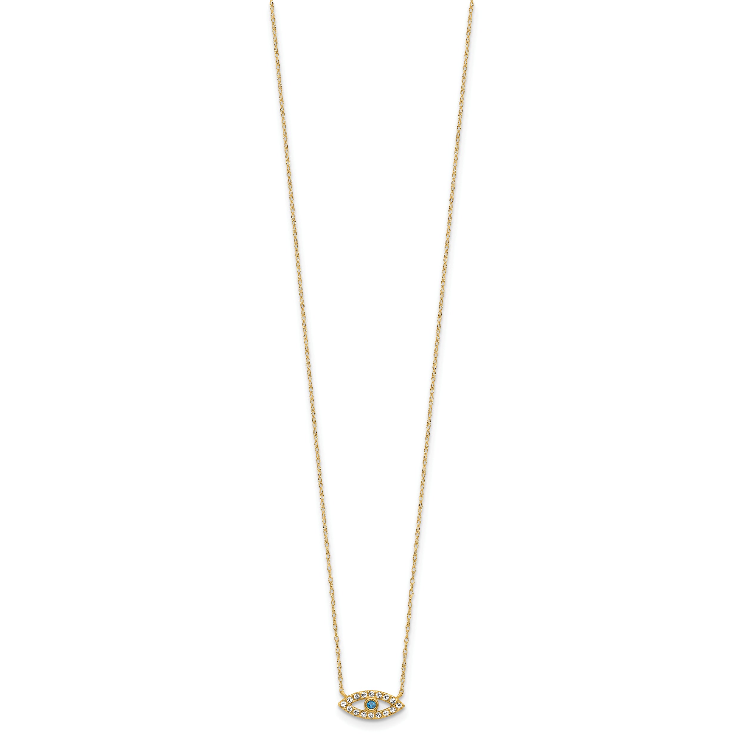 10K Polished CZ Evil Eye Necklace