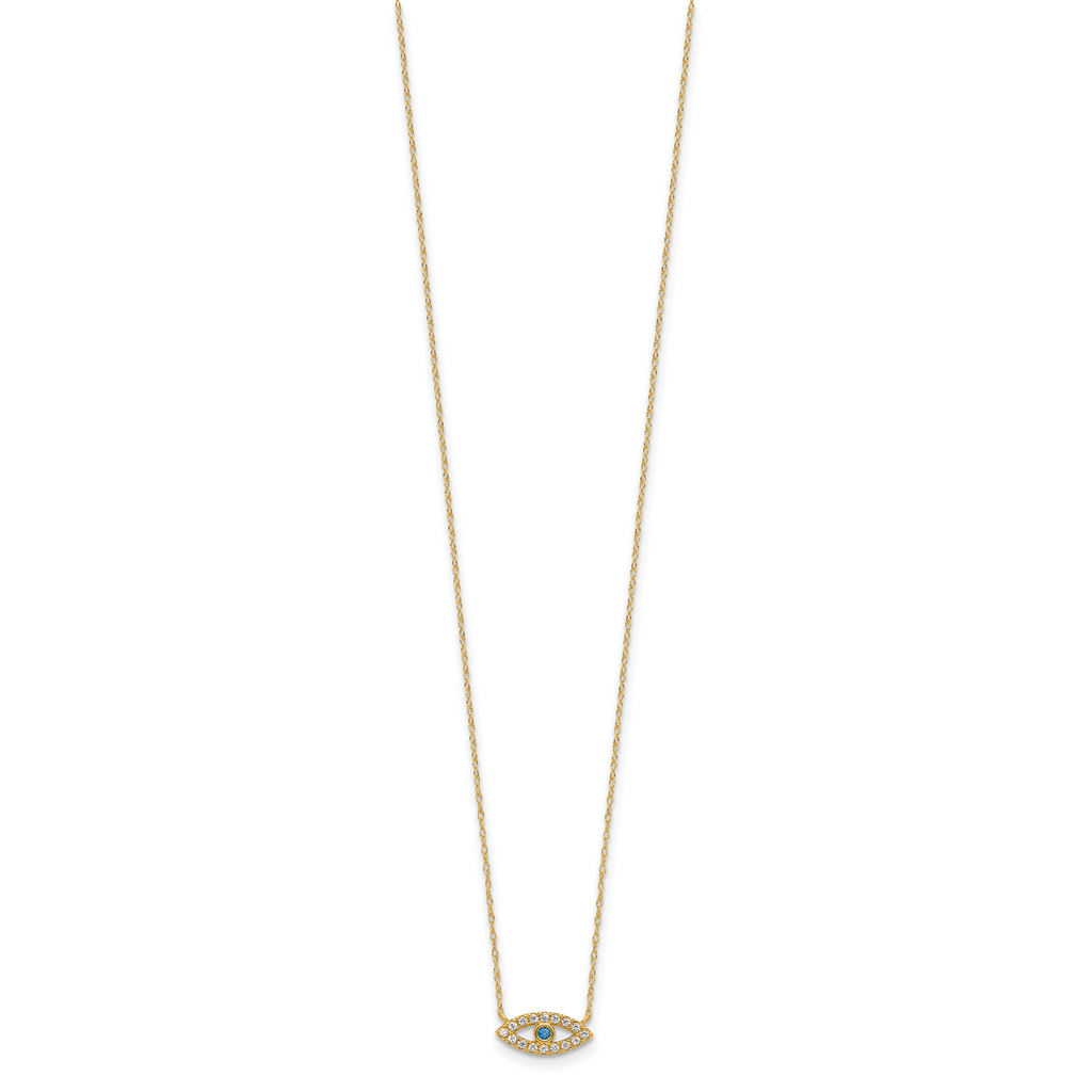 10K Polished CZ Evil Eye Necklace