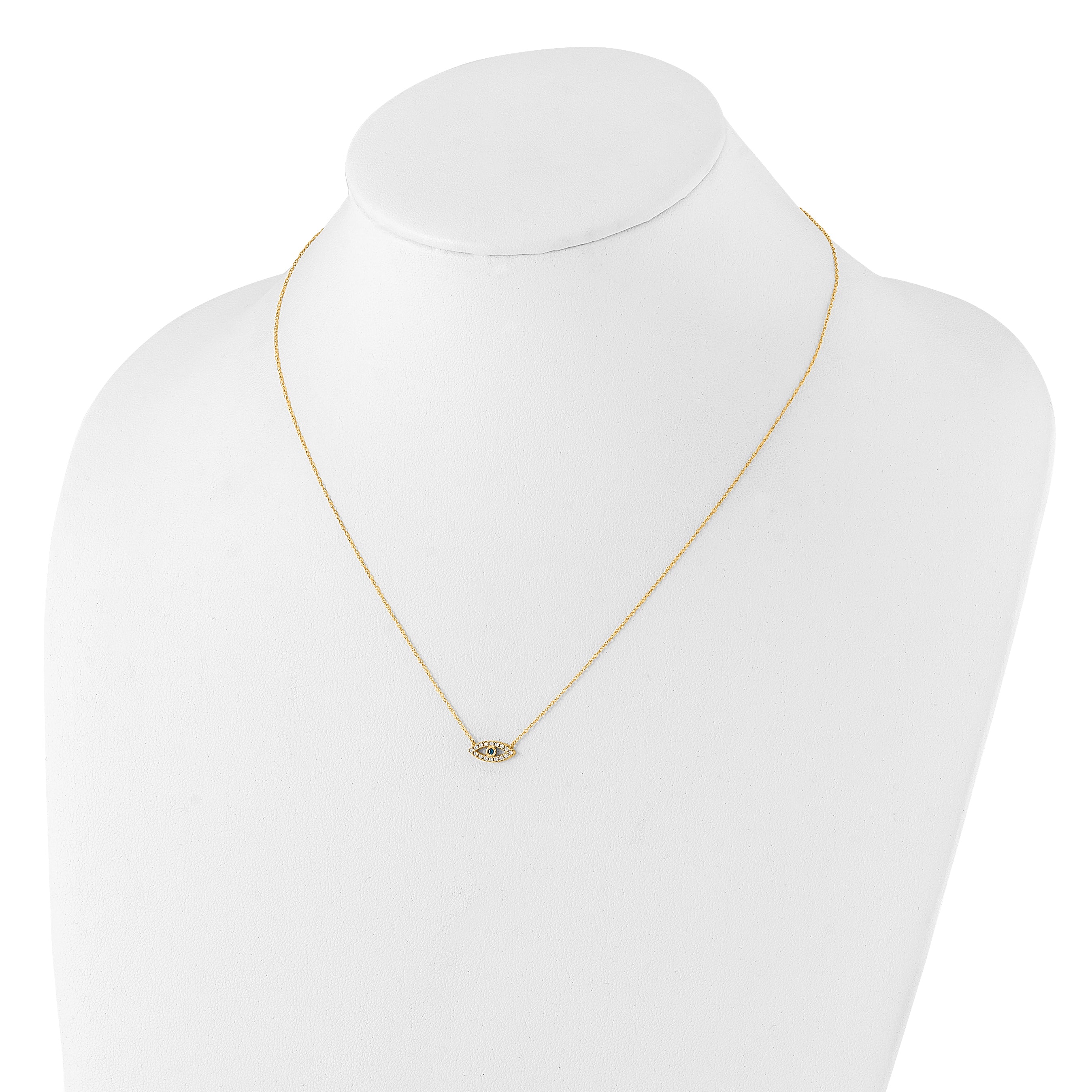 10K Polished CZ Evil Eye Necklace