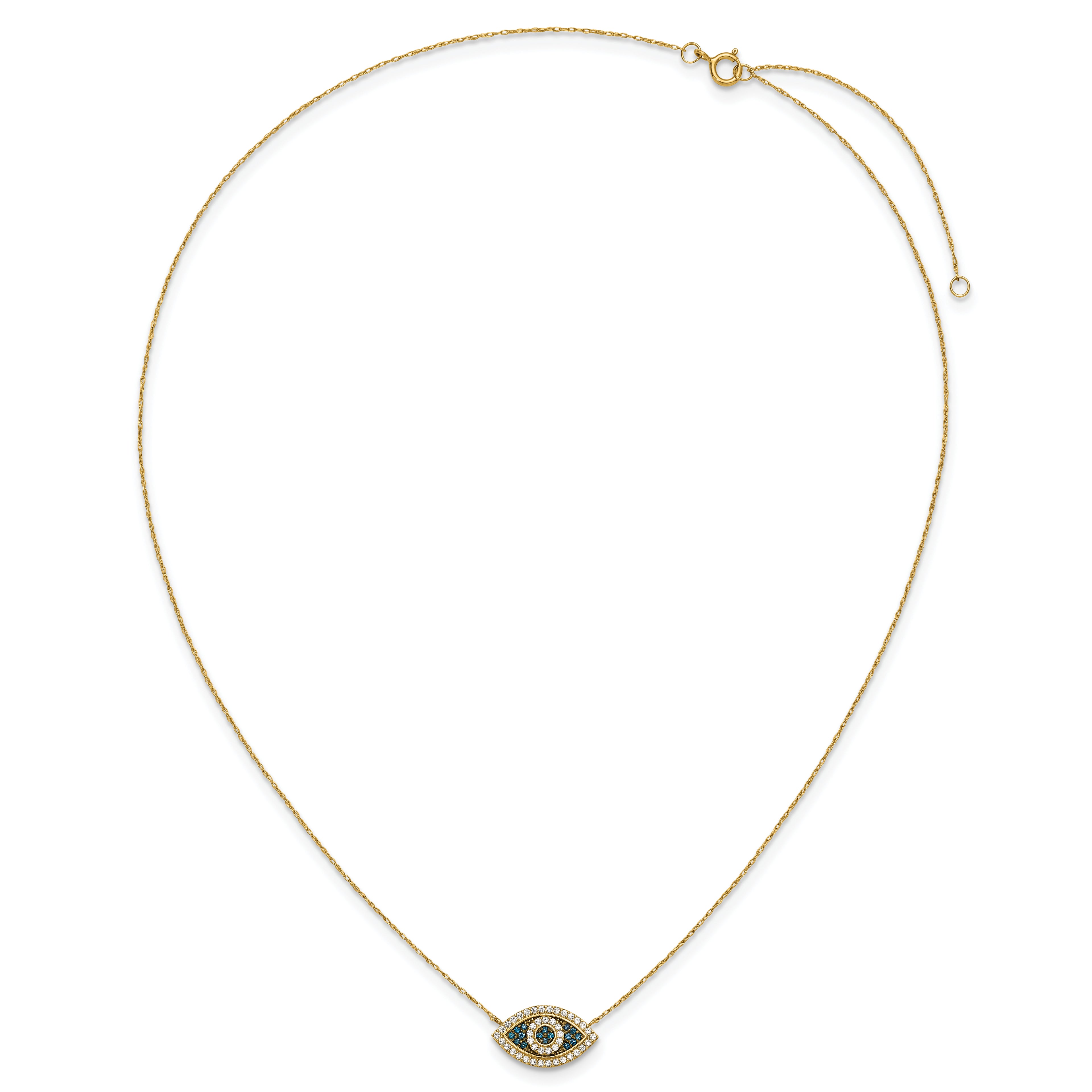 10K Polished CZ Evil Eye w/2 in ext Necklace
