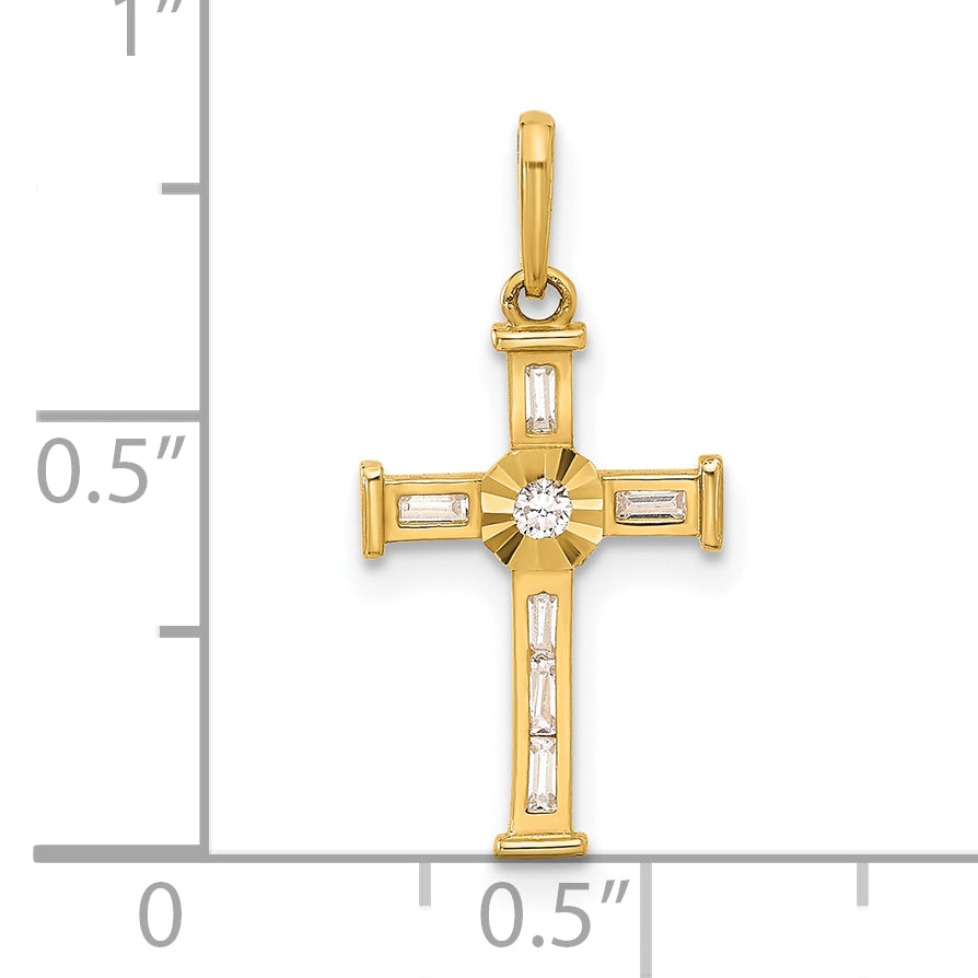 10K Yellow Gold Polished Cubic Zirconia Cross Charm