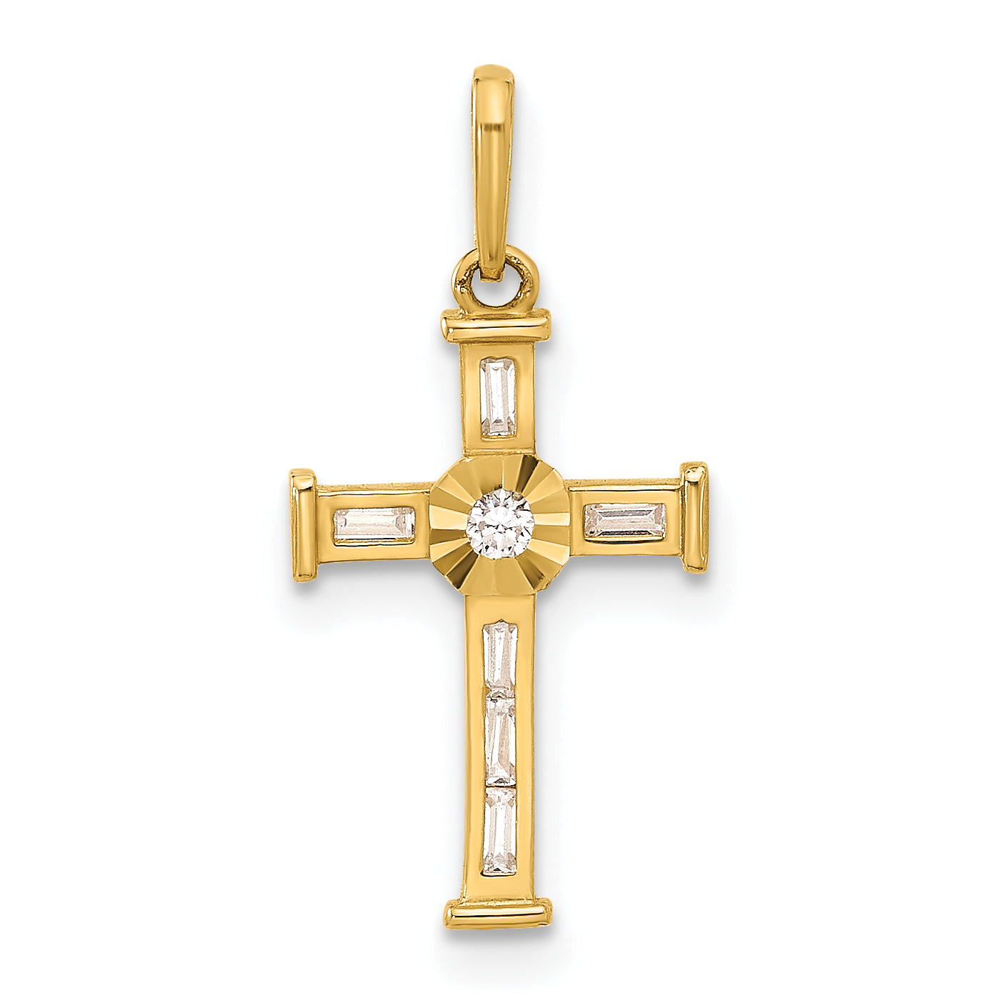 10K Yellow Gold Polished Cubic Zirconia Cross Charm