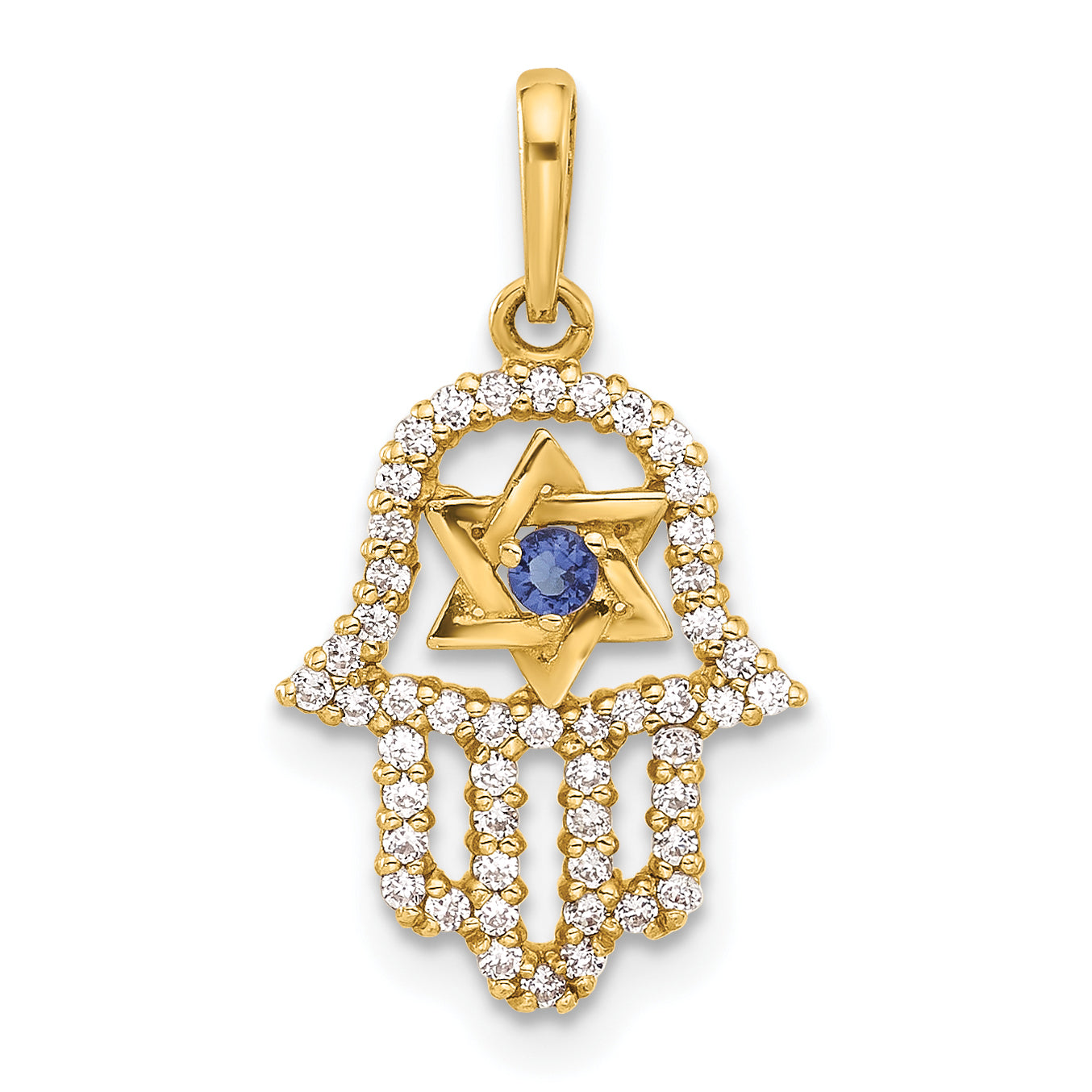10K Polished CZ Evil Eye Hamsa Charm Main image