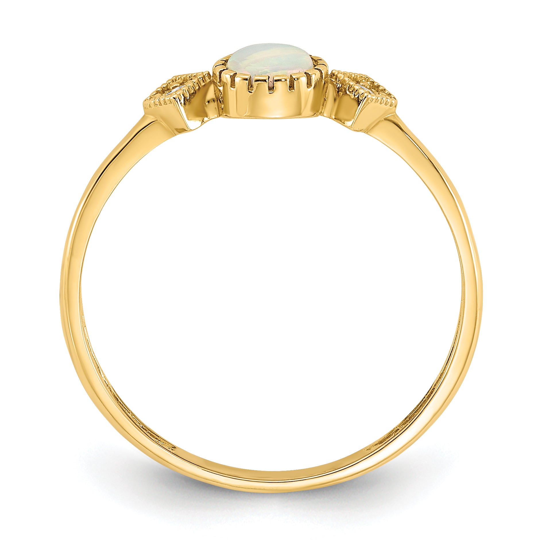 10K Polished CZ and Created Opal Ring