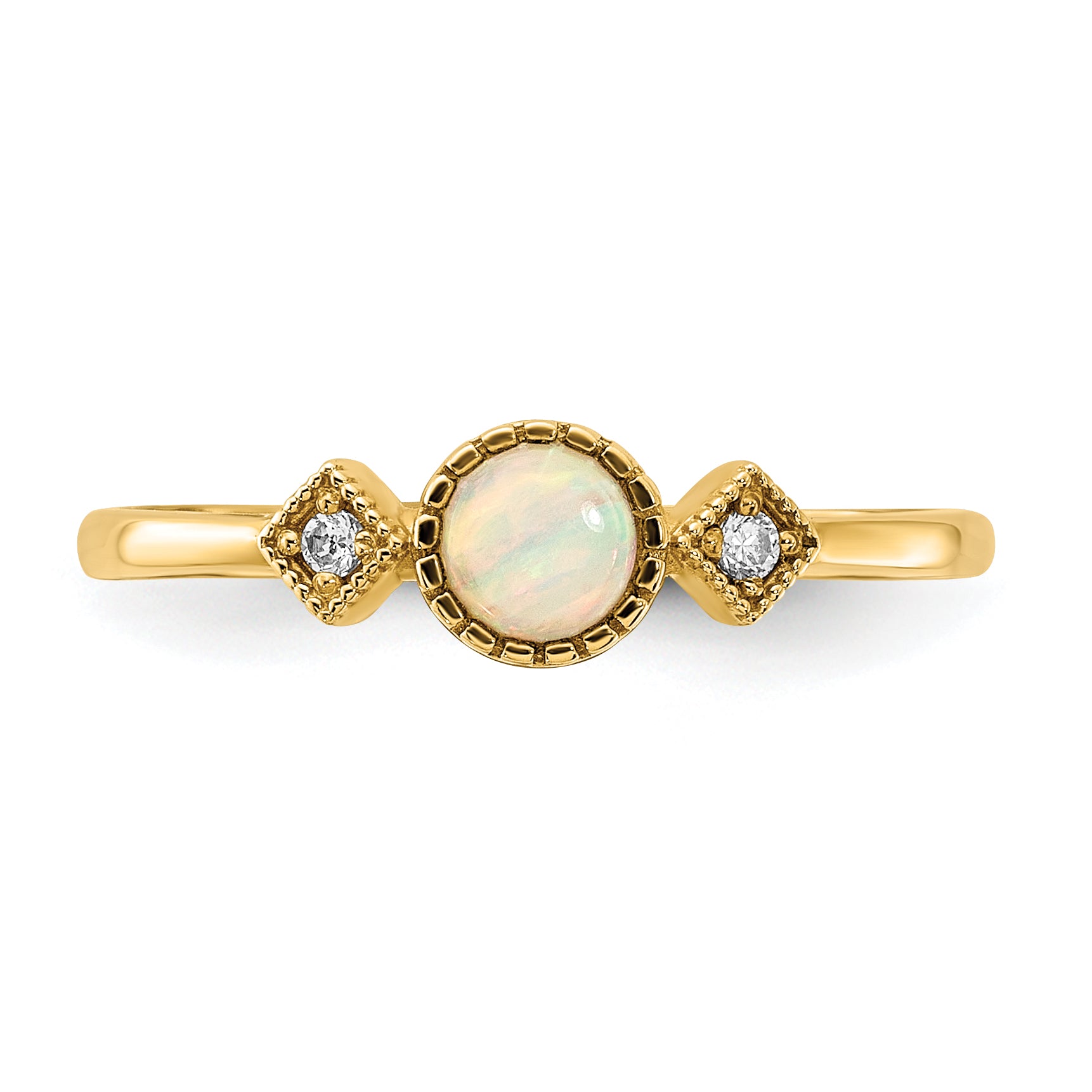 10K Polished CZ and Created Opal Ring