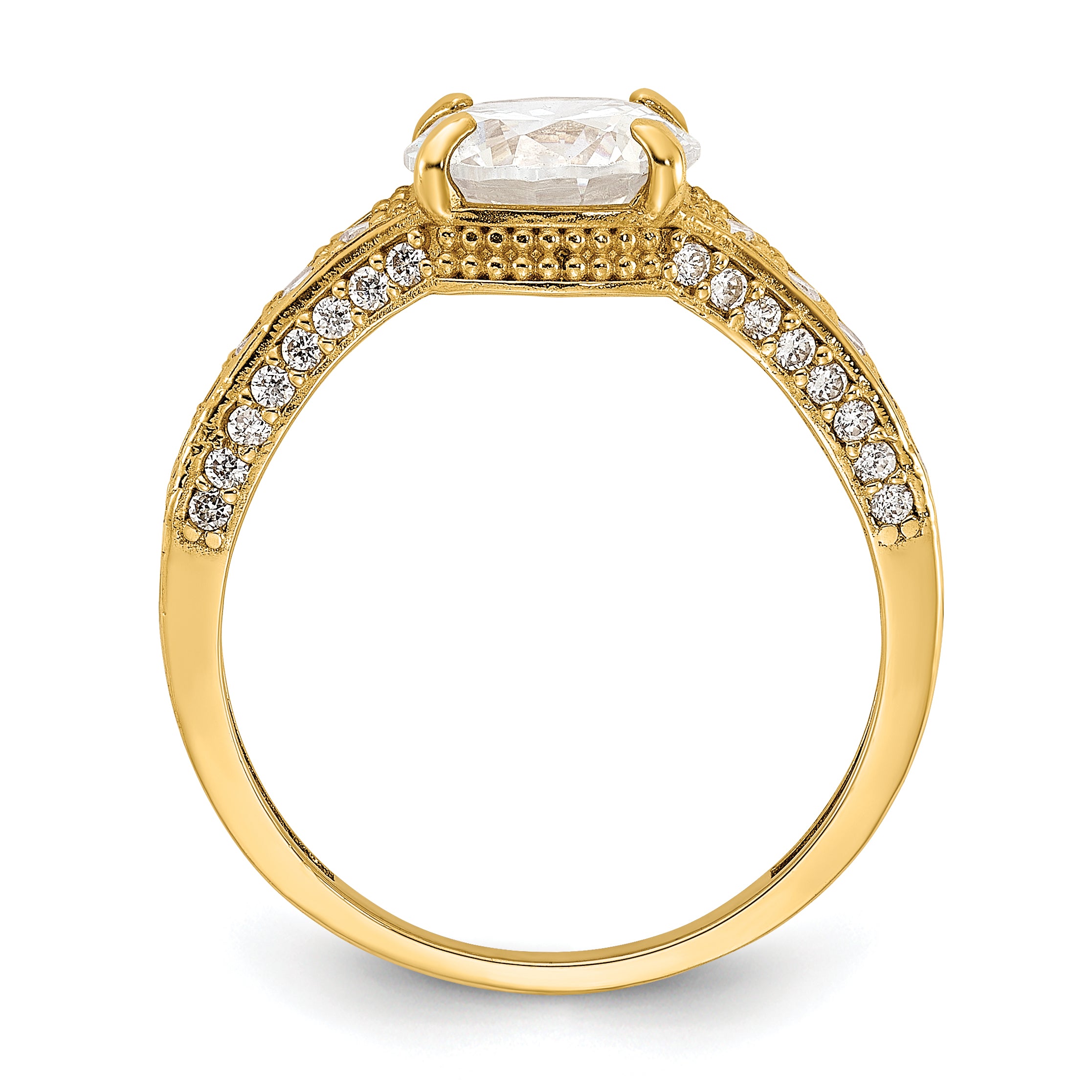 10K Polished CZ Center and Side Stones Ring Secondary image