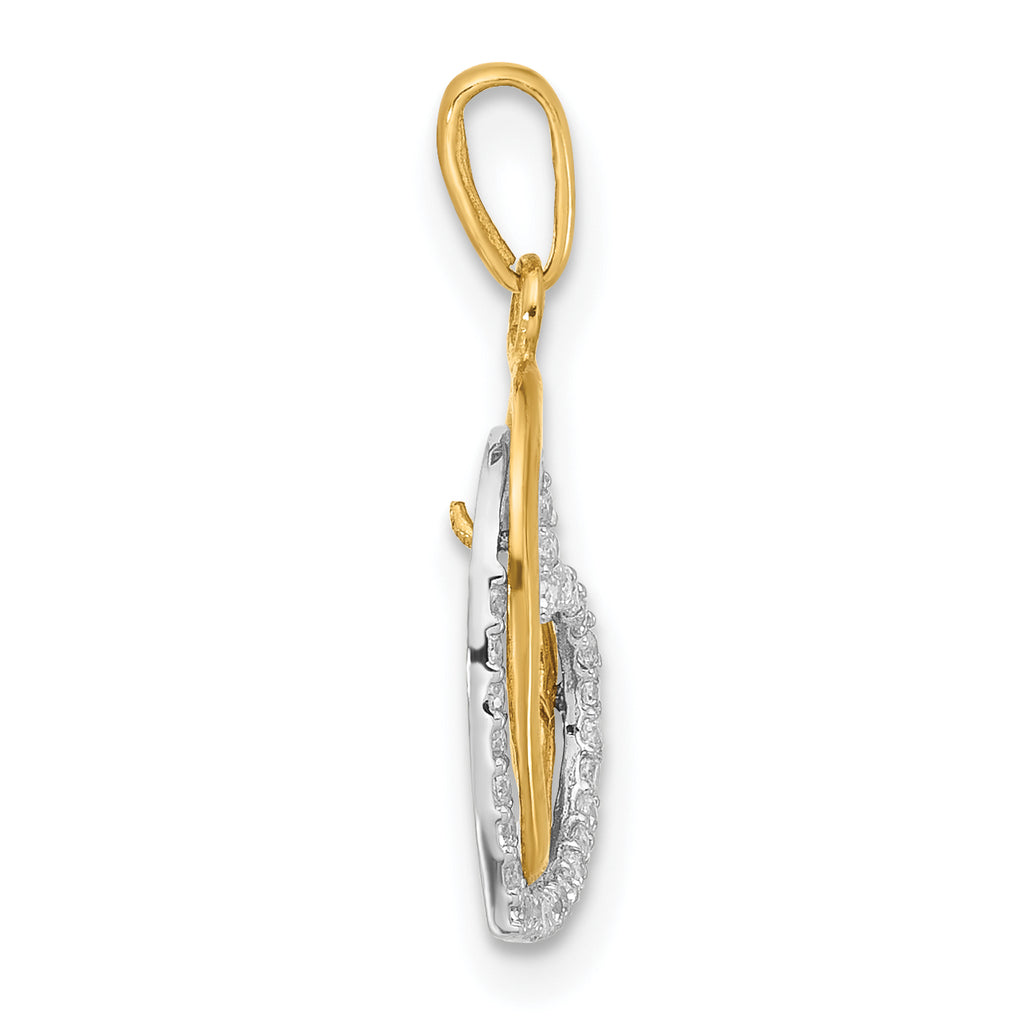 10K Two-tone Polished CZ Hearts Charm