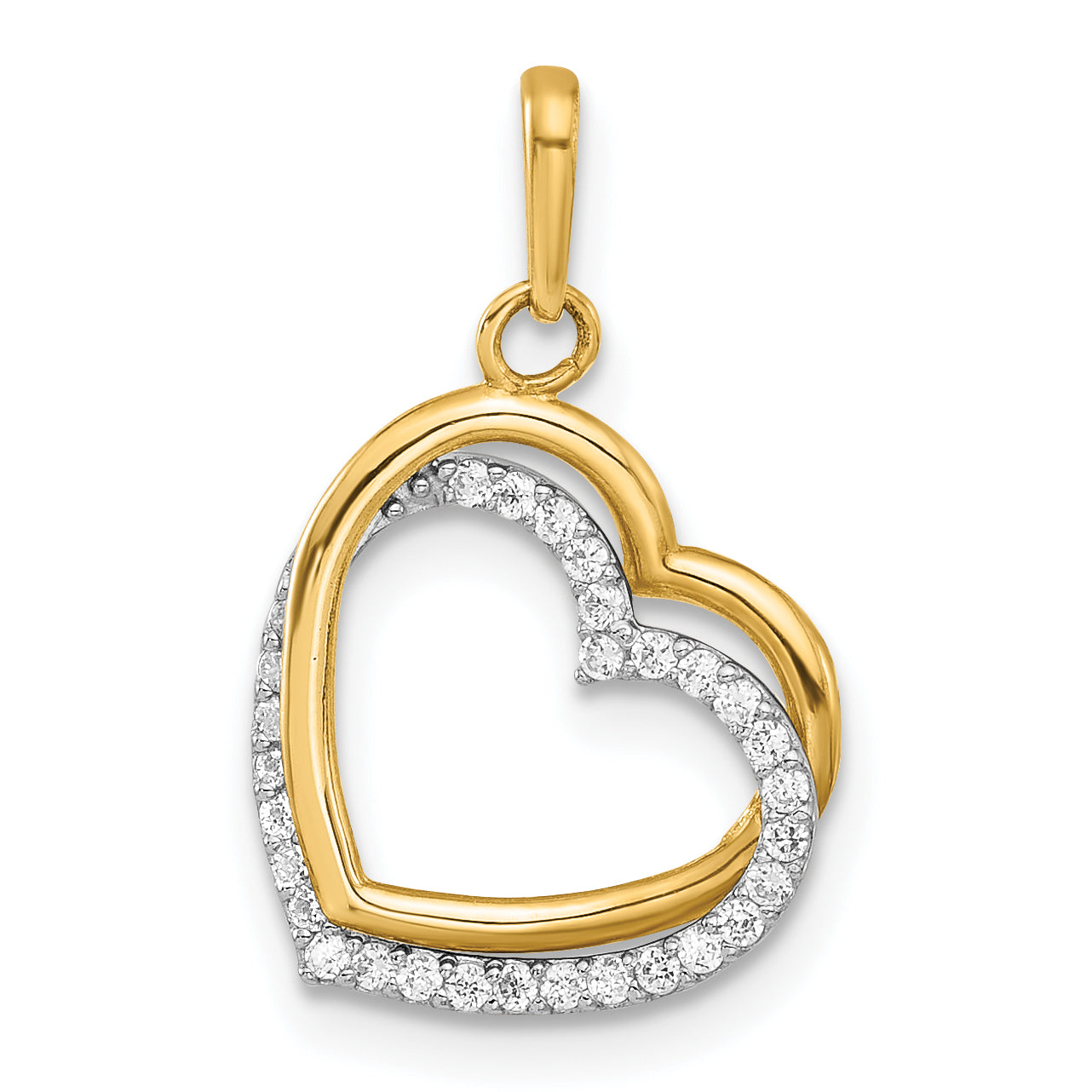 10K Two-tone Polished CZ Hearts Charm Main image
