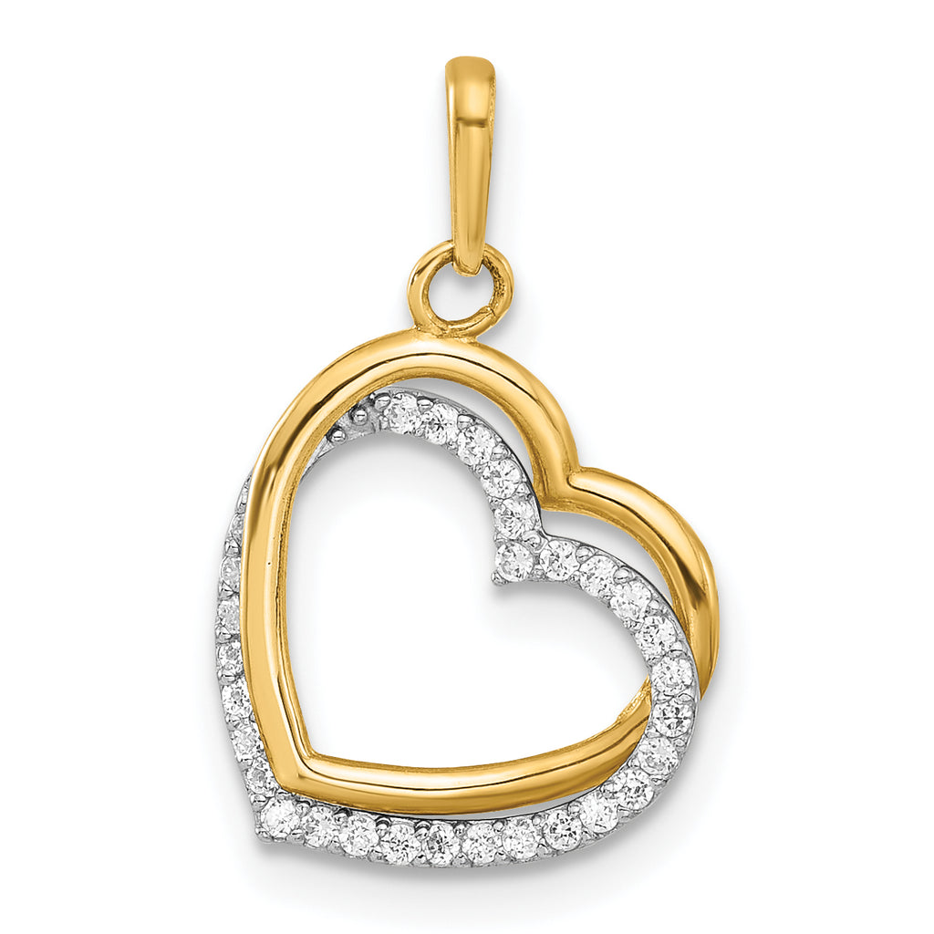 10K Two-tone Polished CZ Hearts Charm