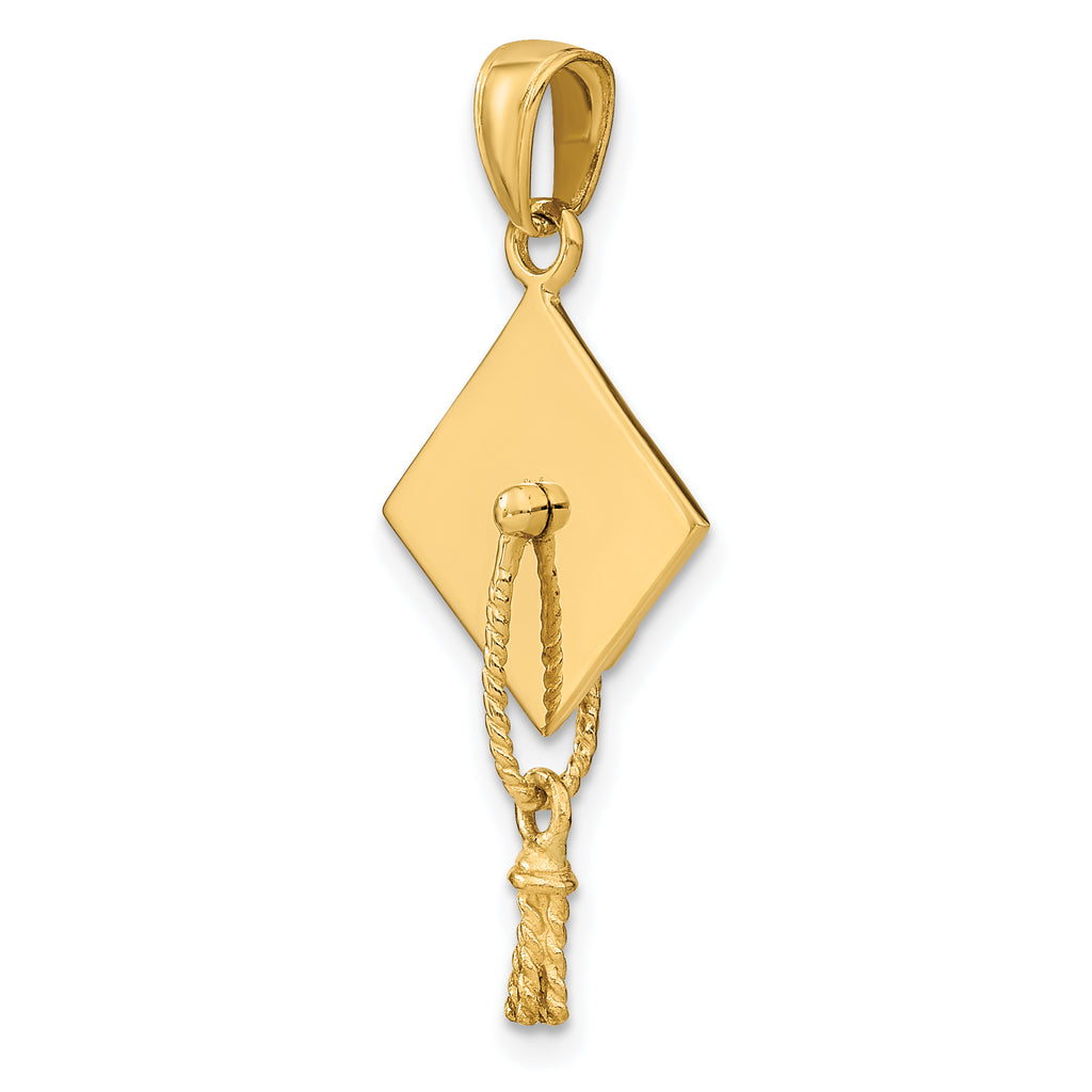 10k Solid Polished 3-D Graduation Cap Pendant