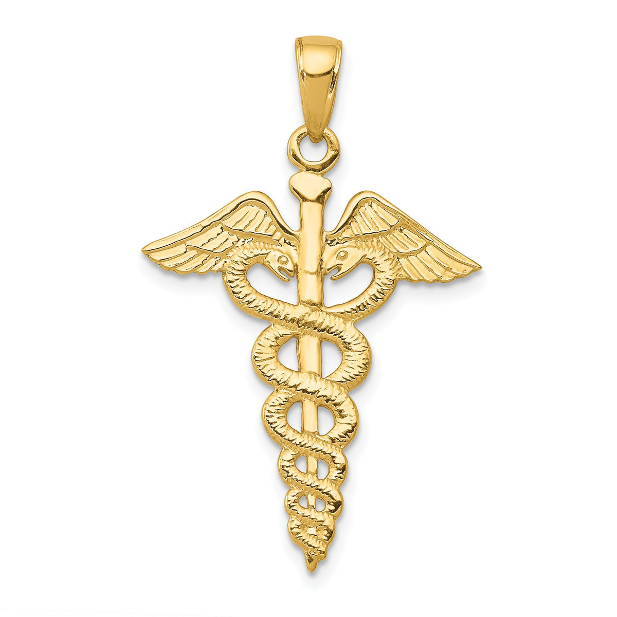 Large Caduceus Pendant in 10K Yellow Gold, 32mm - Sophia Jewelers Main image
