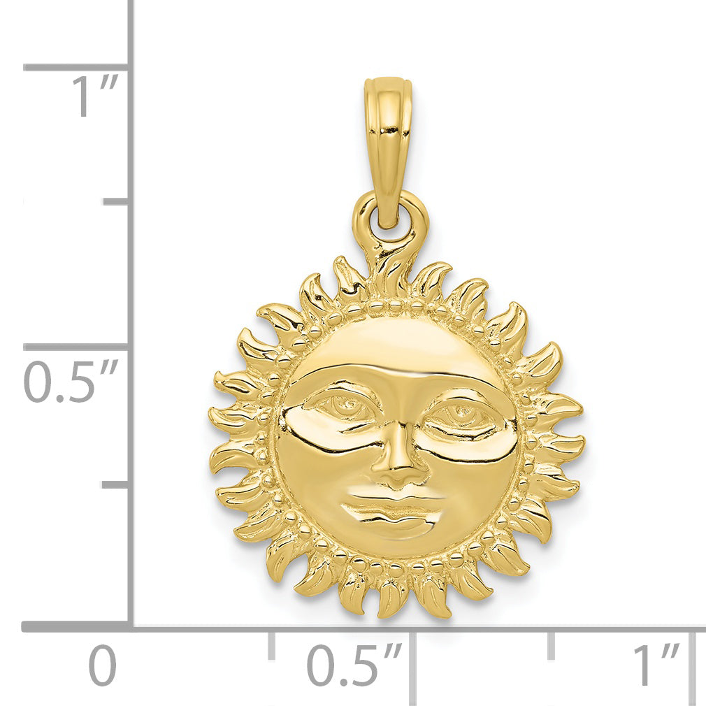 10k Solid Polished Reversible Sun Pendant